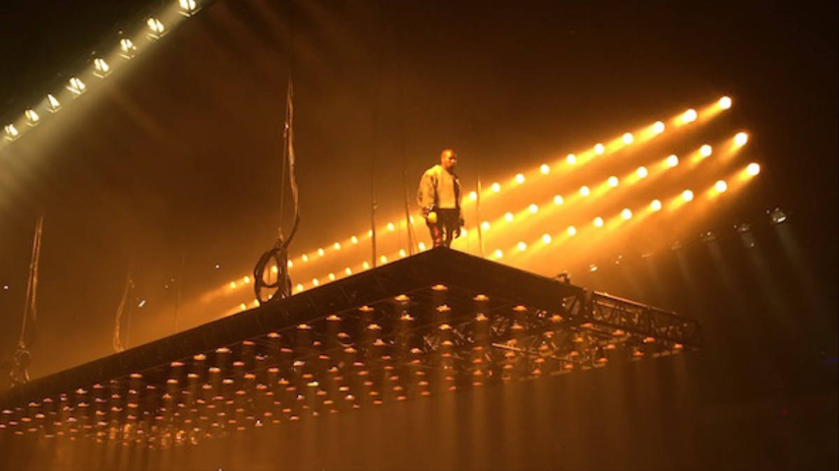 Kanye West Saint Pablo, yellow lights, suspended stage, SD Desktop Wallpaper