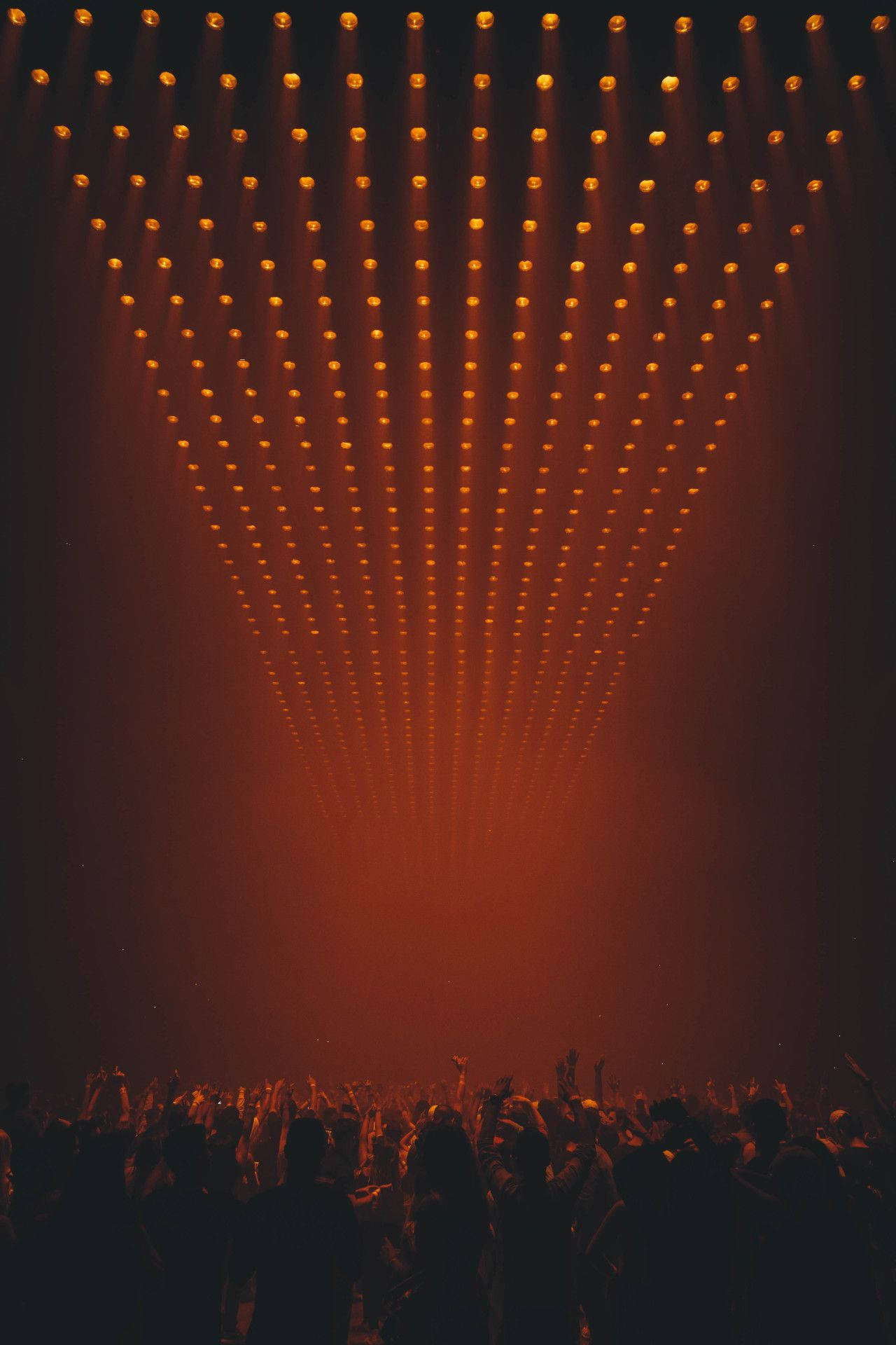 Kanye West Saint Pablo, warm orange stage lights, silhouetted concertgoers, Full HD Phone Wallpaper