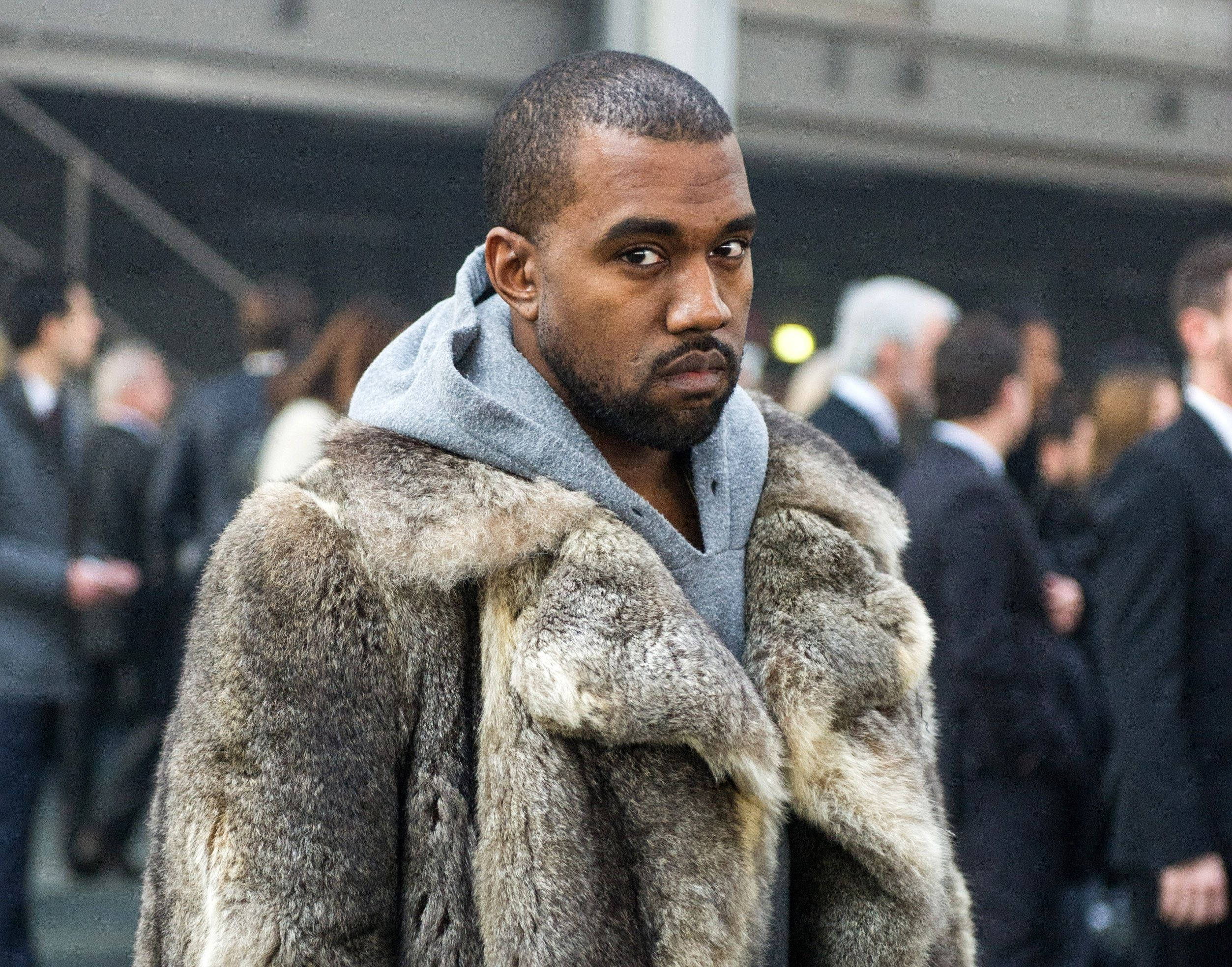 Kanye West, big grey fur, fur coat, Full HD Desktop Wallpaper