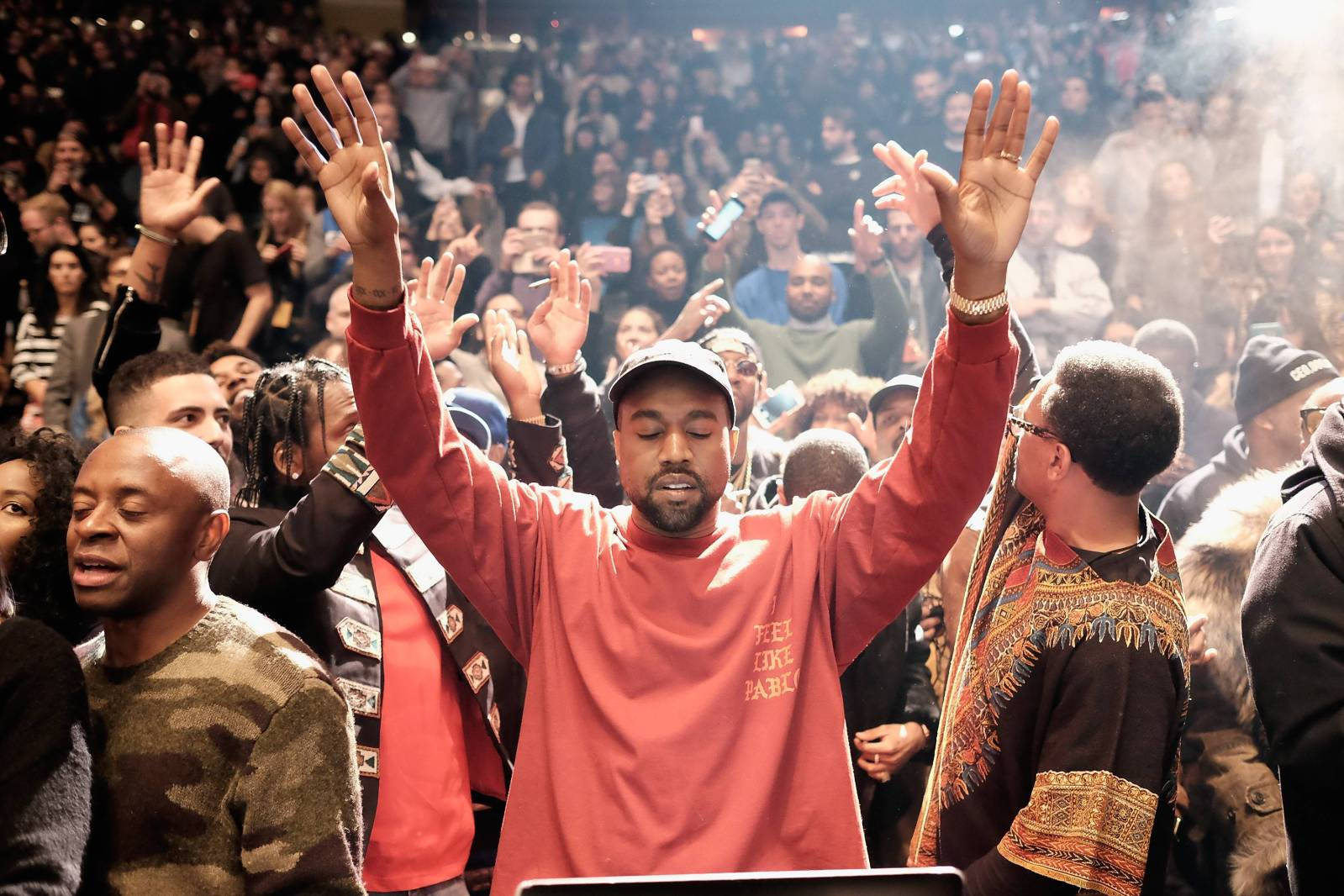 Kanye West, red sweatshirt, concert, HD Desktop Wallpaper