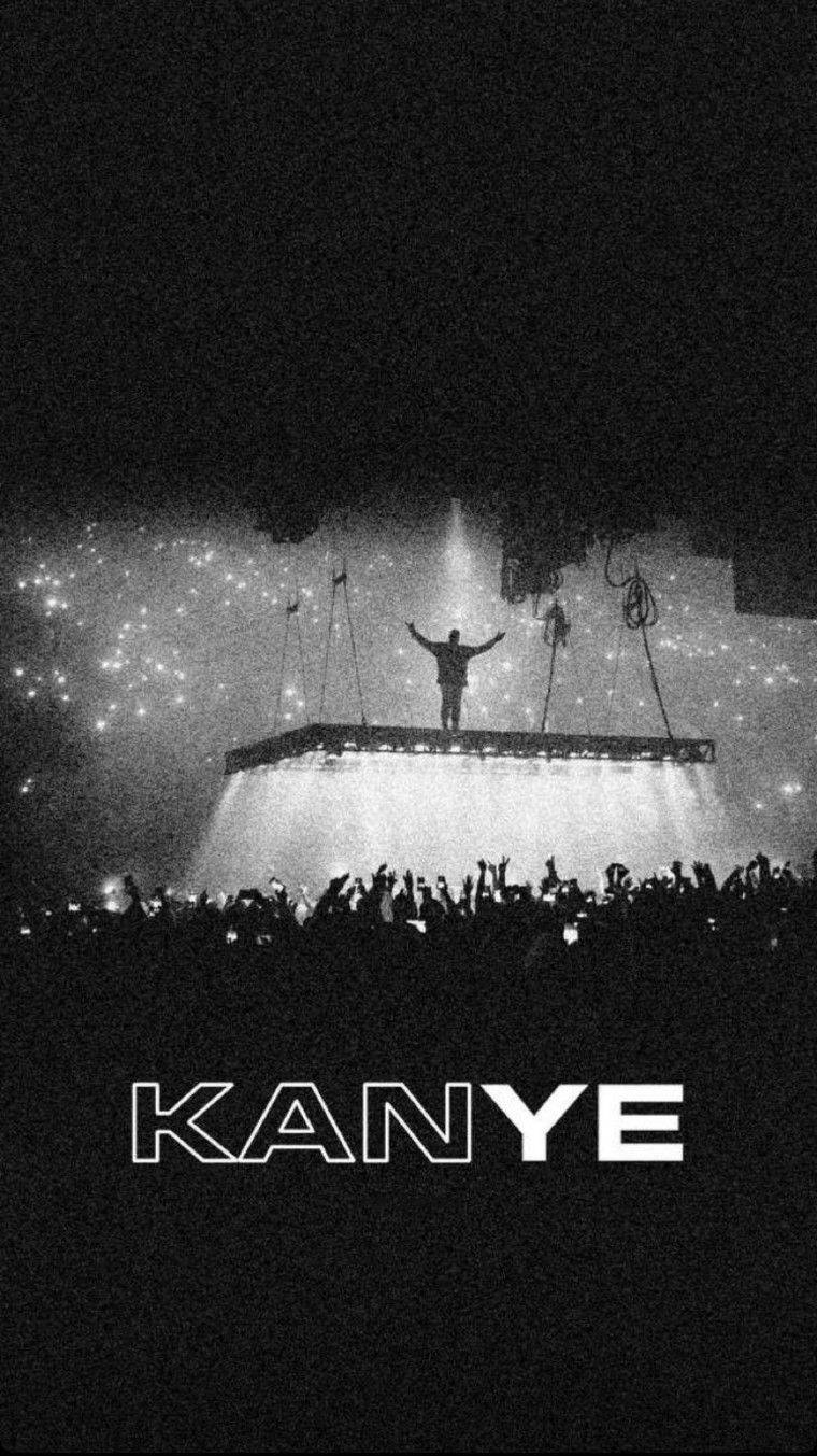 Kanye West, black and white concert scene, raised platform, HD Phone Wallpaper