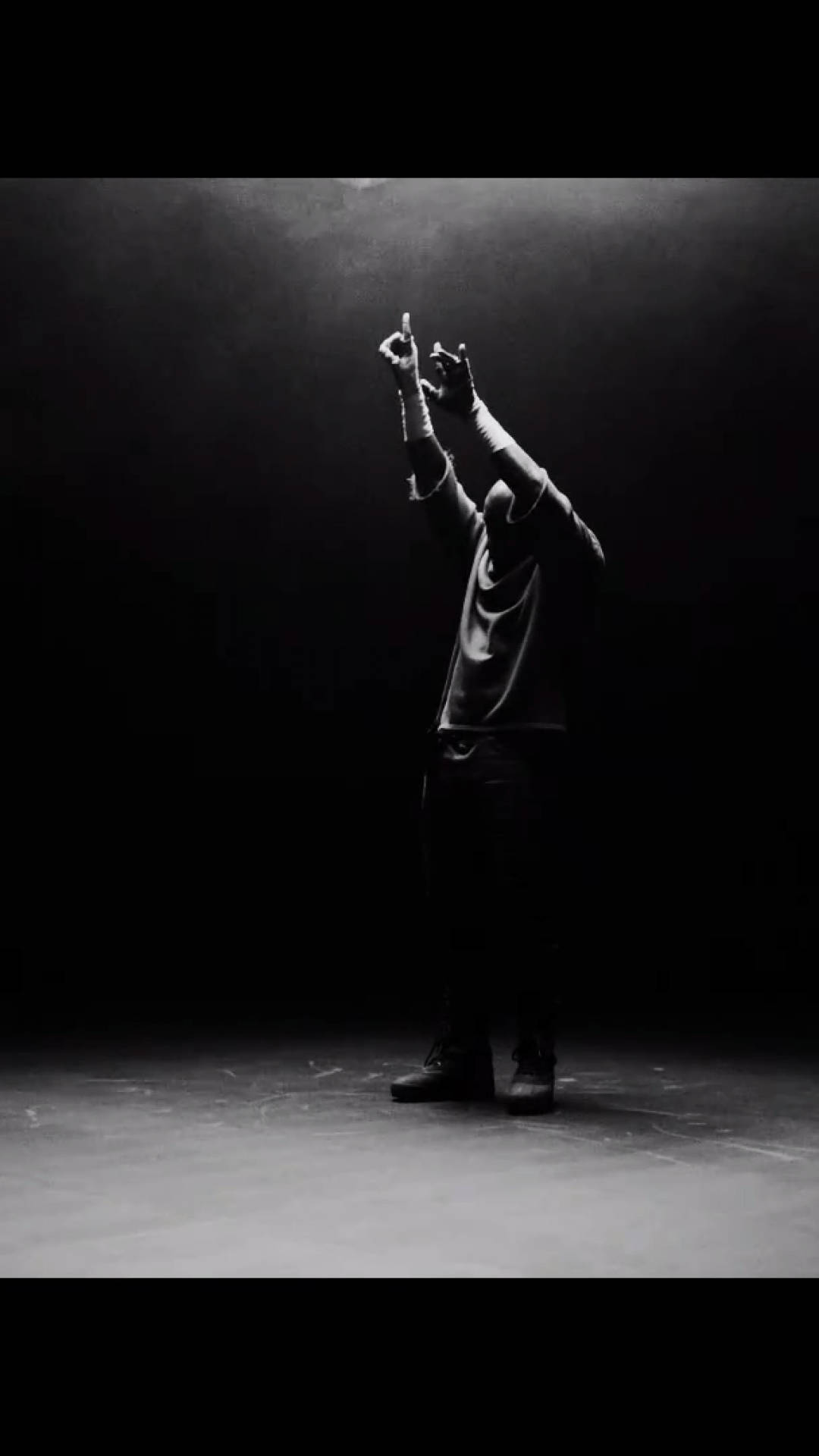 Kanye West, black and white stage, dark studio, Full HD Phone Wallpaper