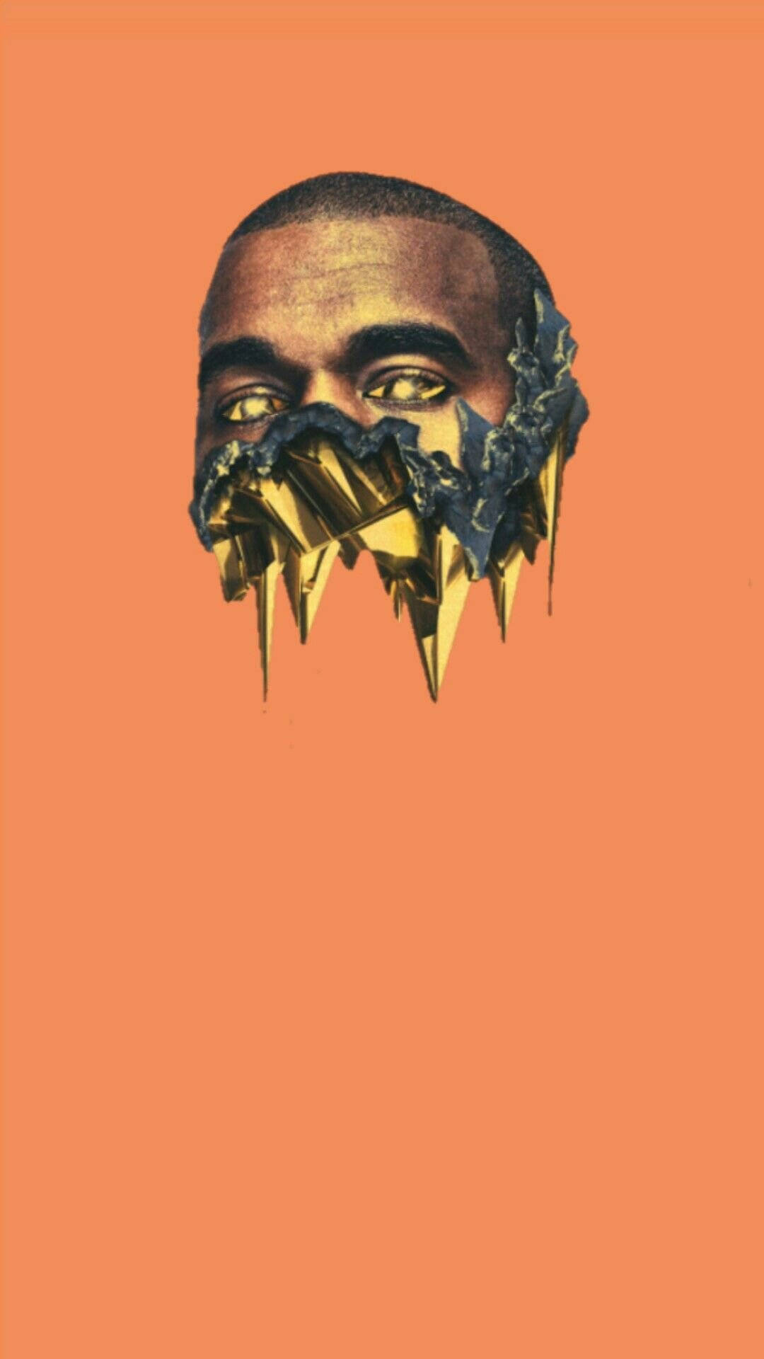 Kanye West, golden crystalline shards, solid orange background, Full HD Phone Wallpaper