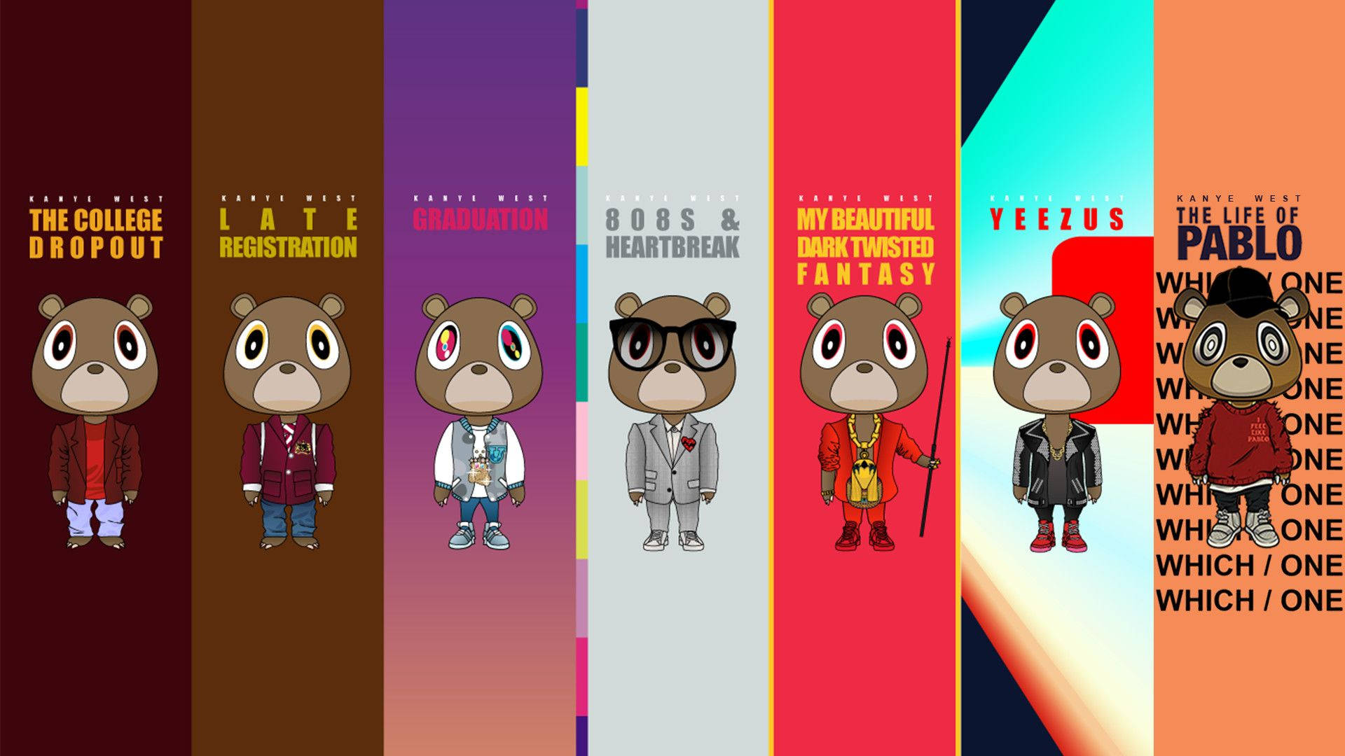 Kanye West, Bear Albums, split-screen, Full HD Desktop Wallpaper