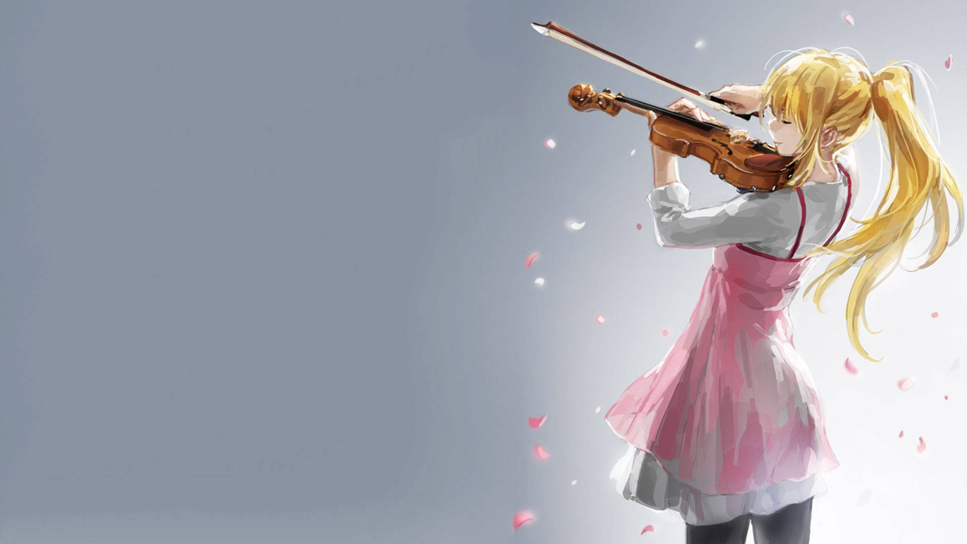 Kaori Miyazono, pink dress, violin, Full HD Desktop Wallpaper