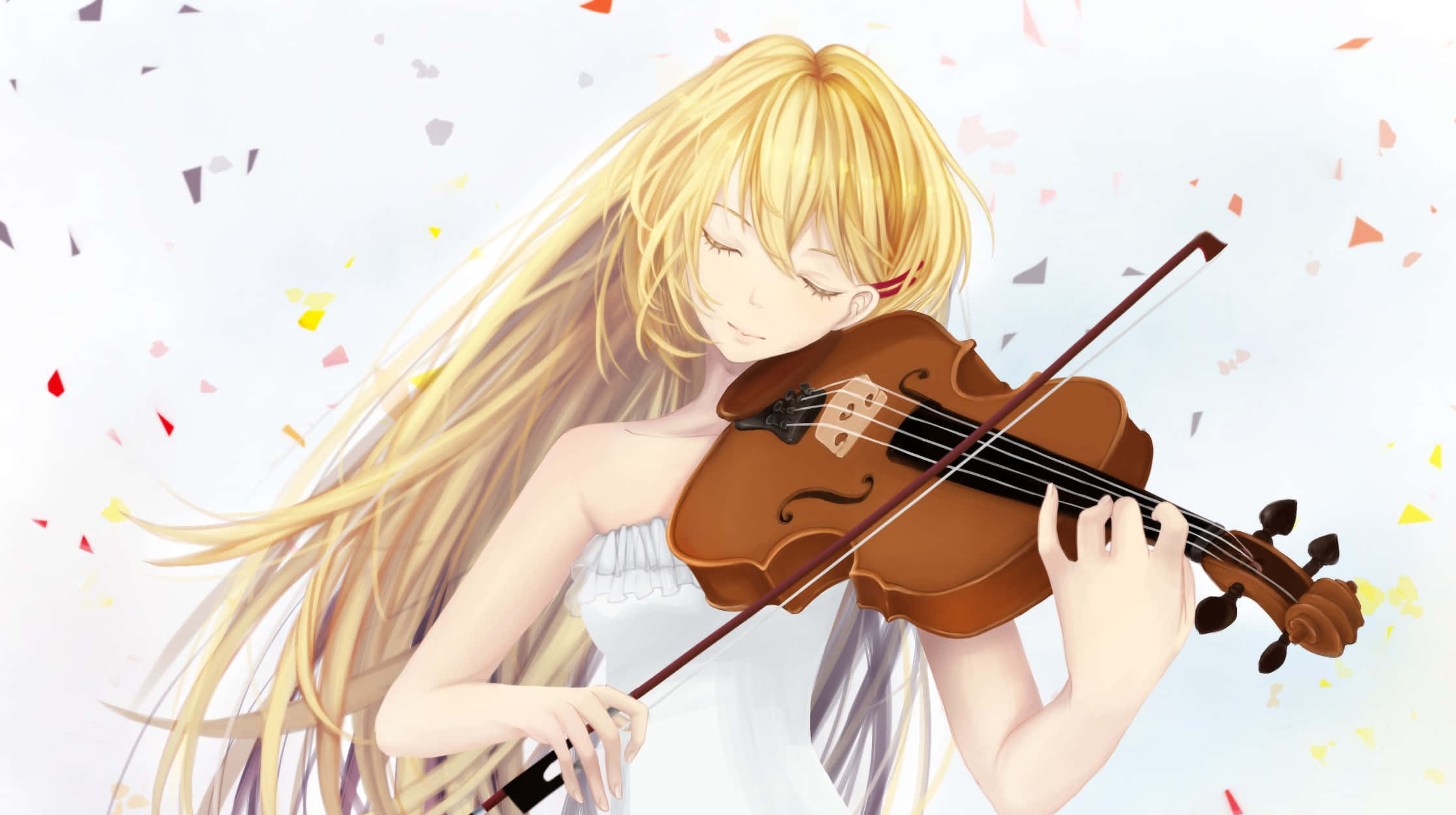 Kaori Miyazono, violin, white dress, Full HD Desktop Wallpaper