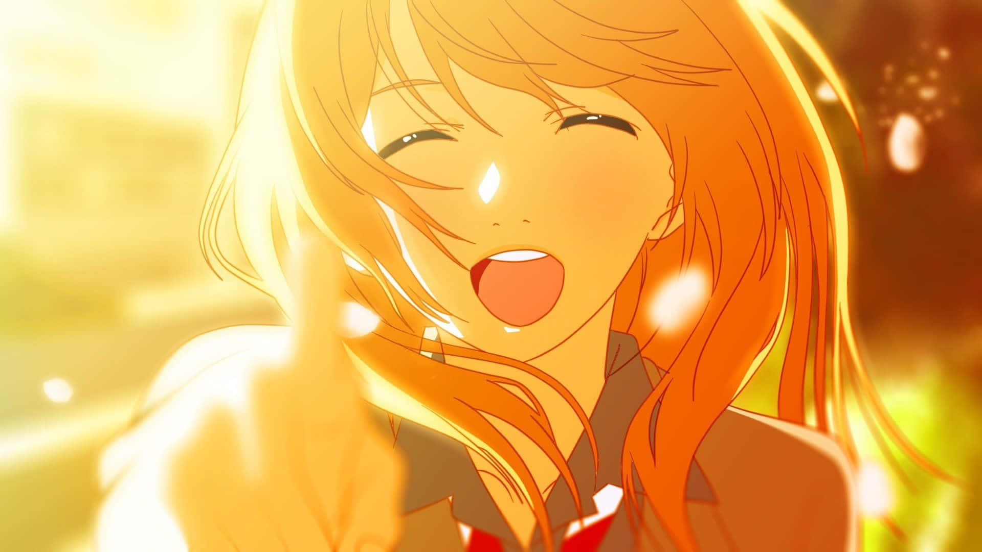 Kaori Miyazono, orange hair, golden light, Full HD Desktop Wallpaper