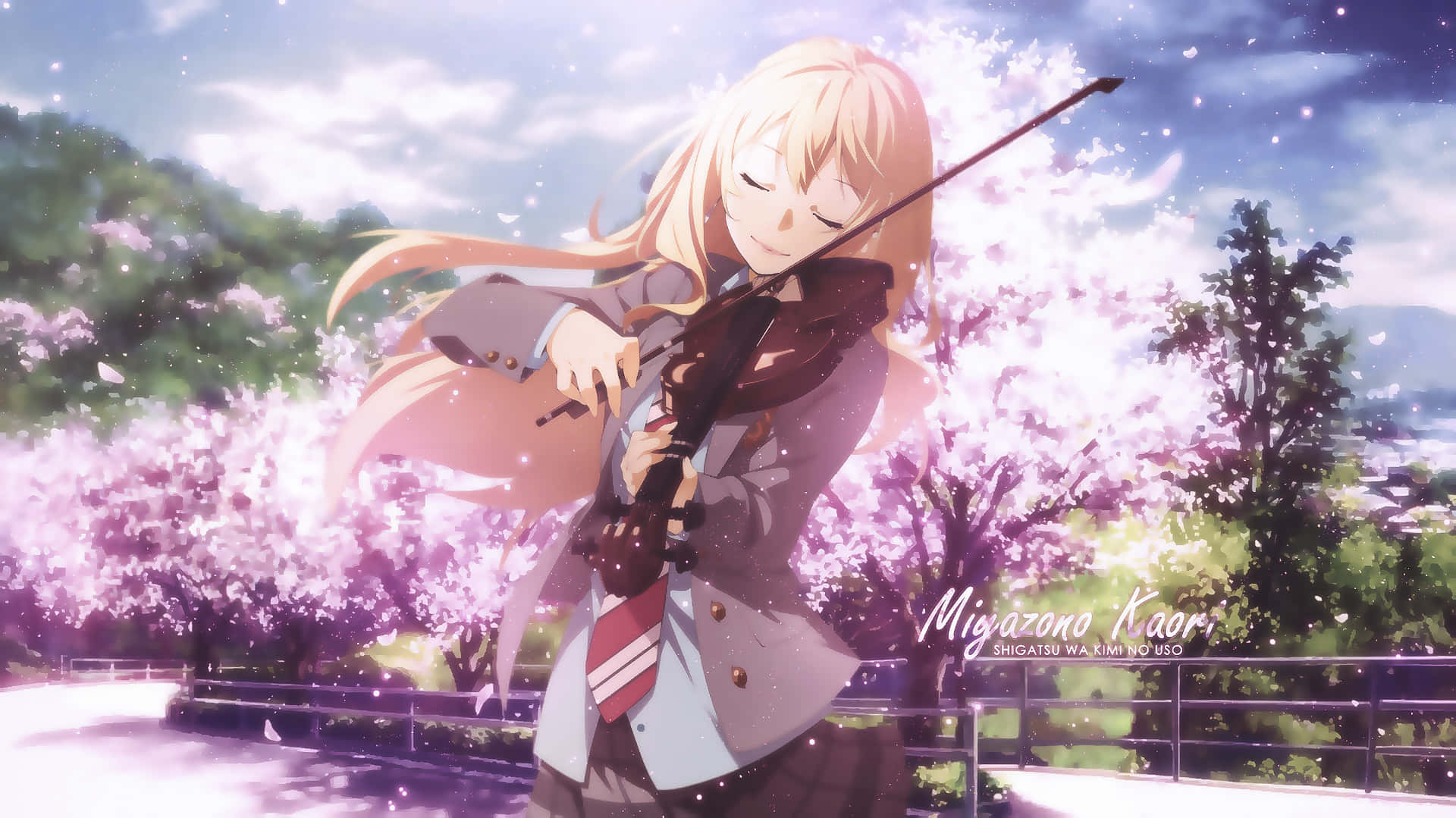 Kaori Miyazono, violin, school uniform, Full HD Desktop Wallpaper