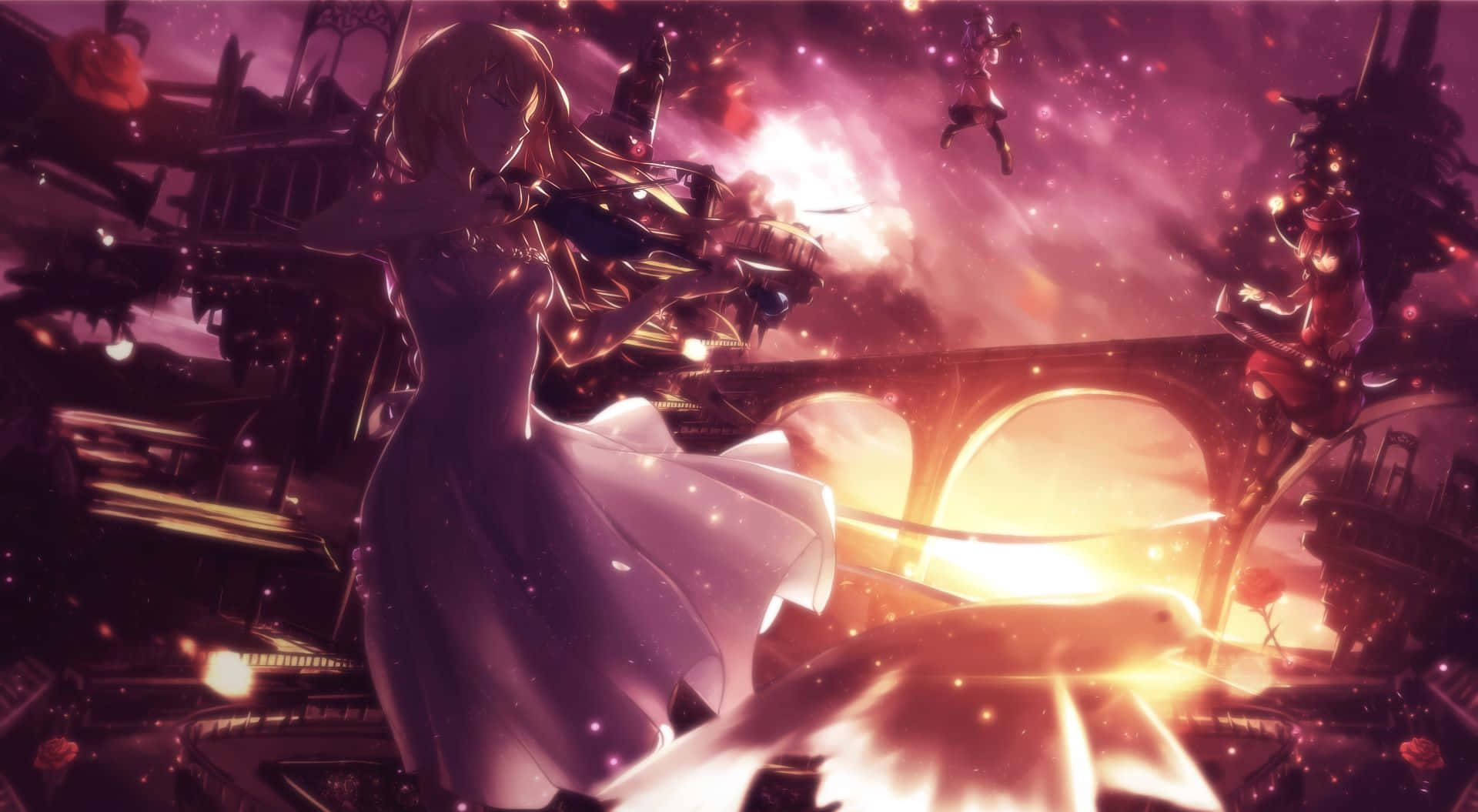 Kaori Miyazono, violin, white dress, Full HD Desktop Wallpaper