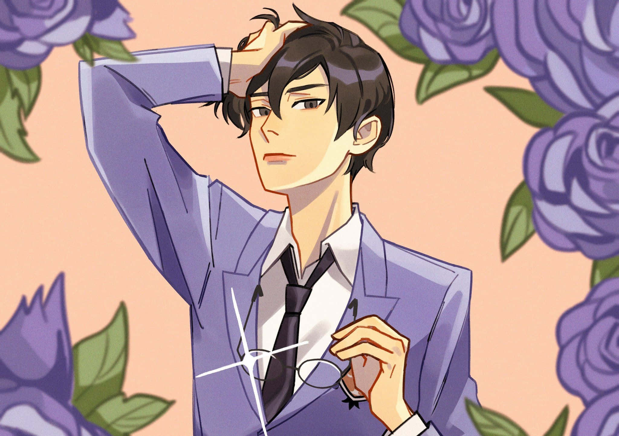 Kaoru Hitachiin, purple suit, glasses, Full HD Desktop Wallpaper