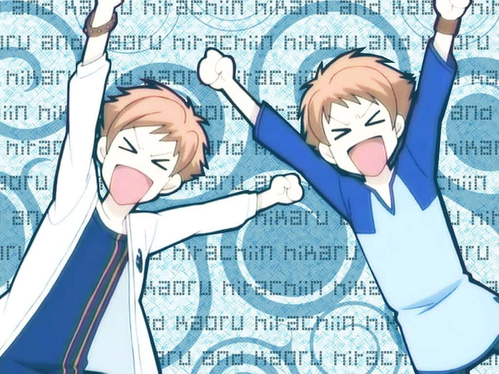 Kaoru Hitachiin, school uniforms, blue patterned background, SD Desktop Wallpaper