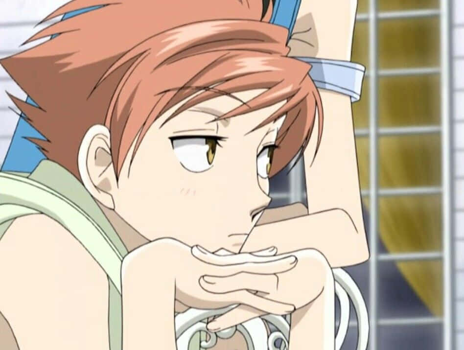 Kaoru Hitachiin, spiky brown hair, window grid, SD Desktop Wallpaper