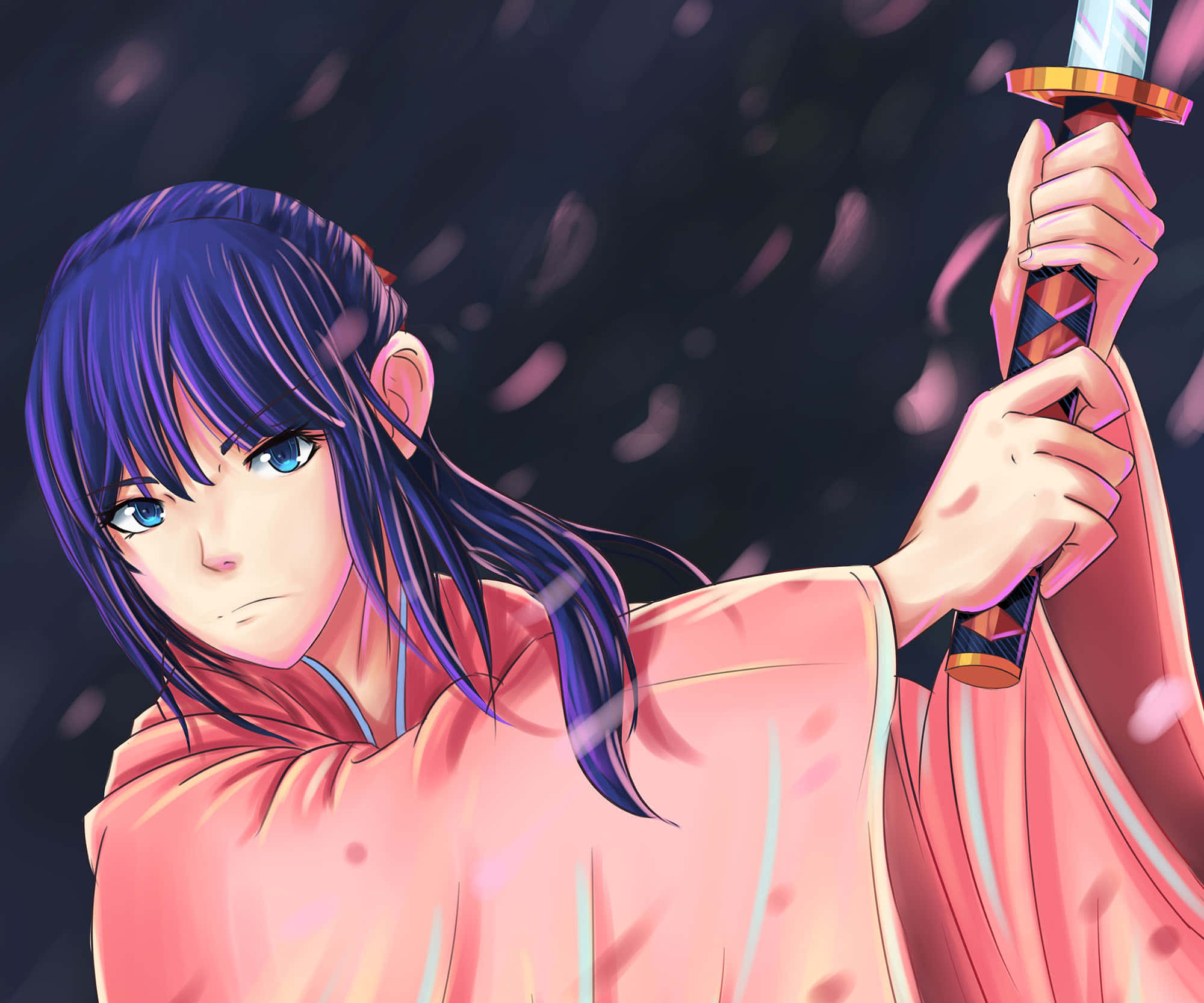 Kaoru Kamiya, katana, purple hair, Full HD Desktop Wallpaper