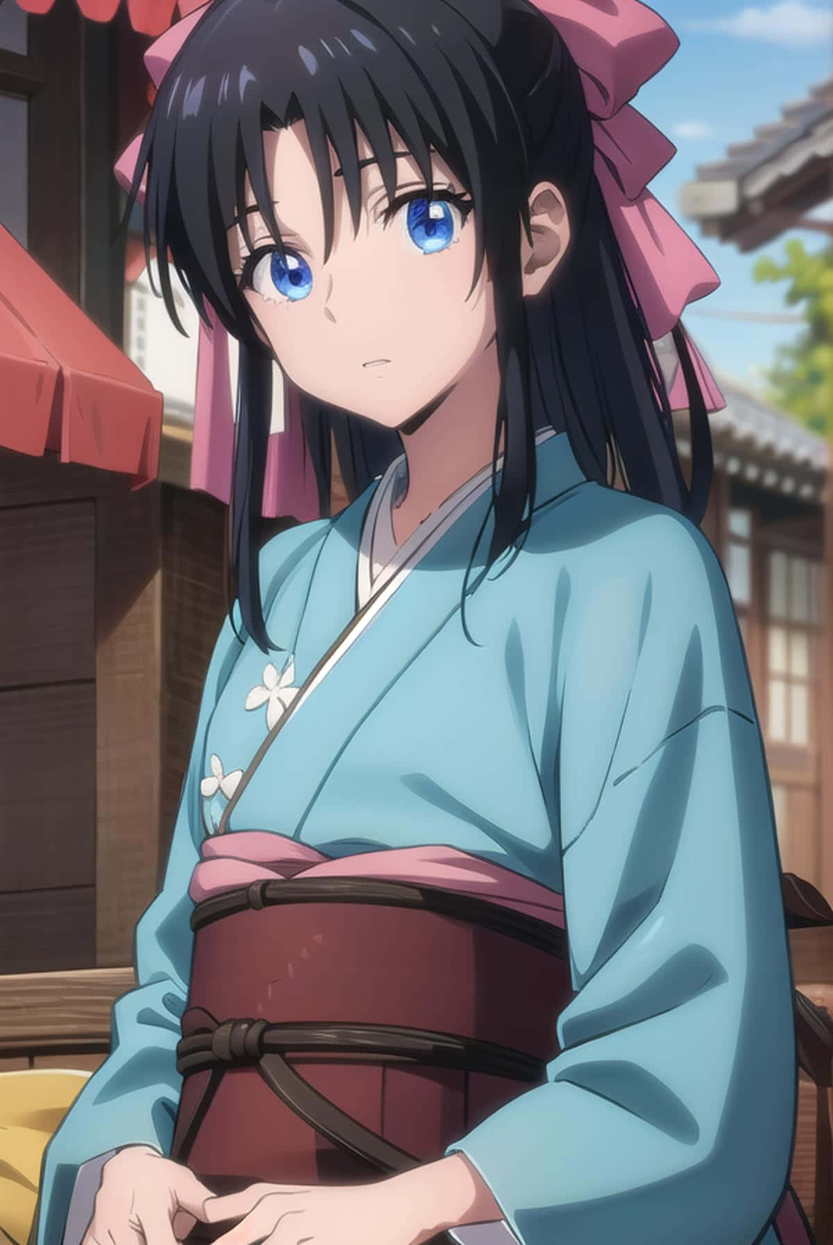 Kaoru Kamiya, light blue kimono, white floral accents, HD Phone Wallpaper