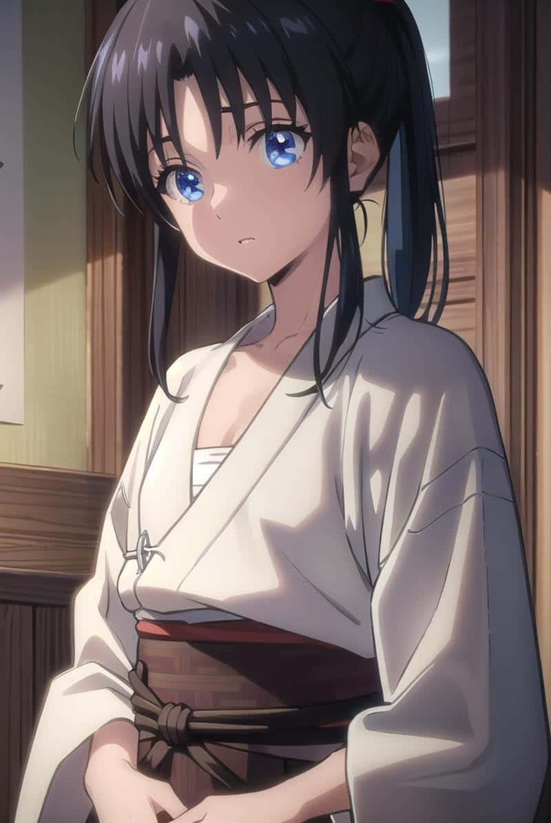 Kaoru Kamiya, anime portrait, blue eyes, SD Phone Wallpaper