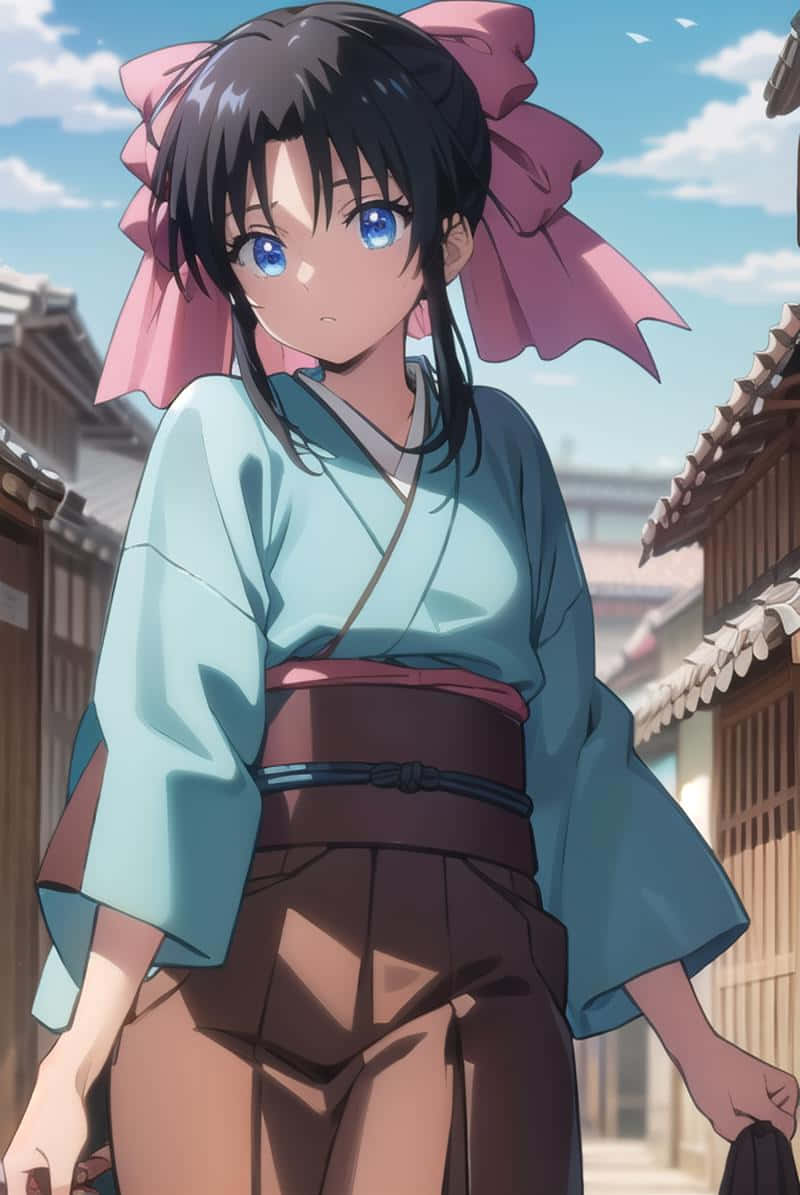 Kaoru Kamiya, anime character, blue eyes, SD Phone Wallpaper