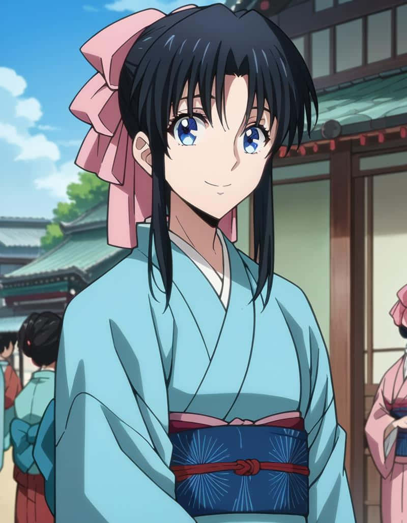 Kaoru Kamiya, blue eyes, black hair, SD Phone Wallpaper