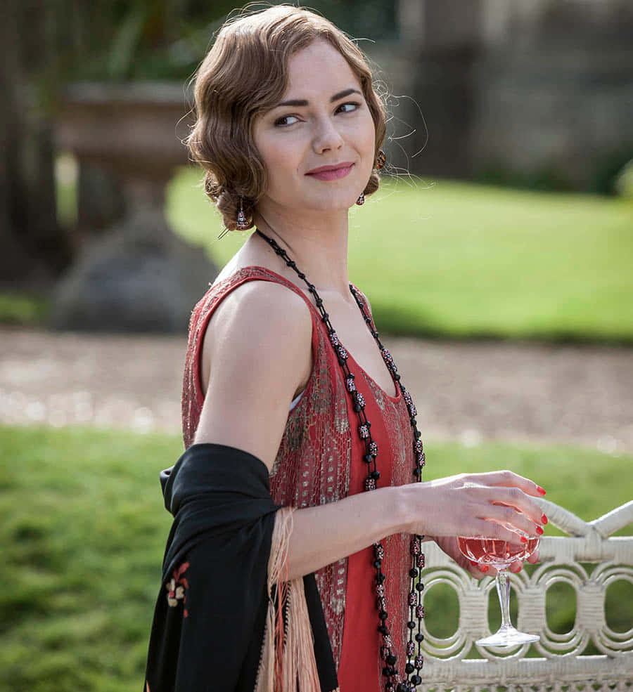 Kara Tointon, red 1920s flapper dress, wine glass, SD Phone Wallpaper