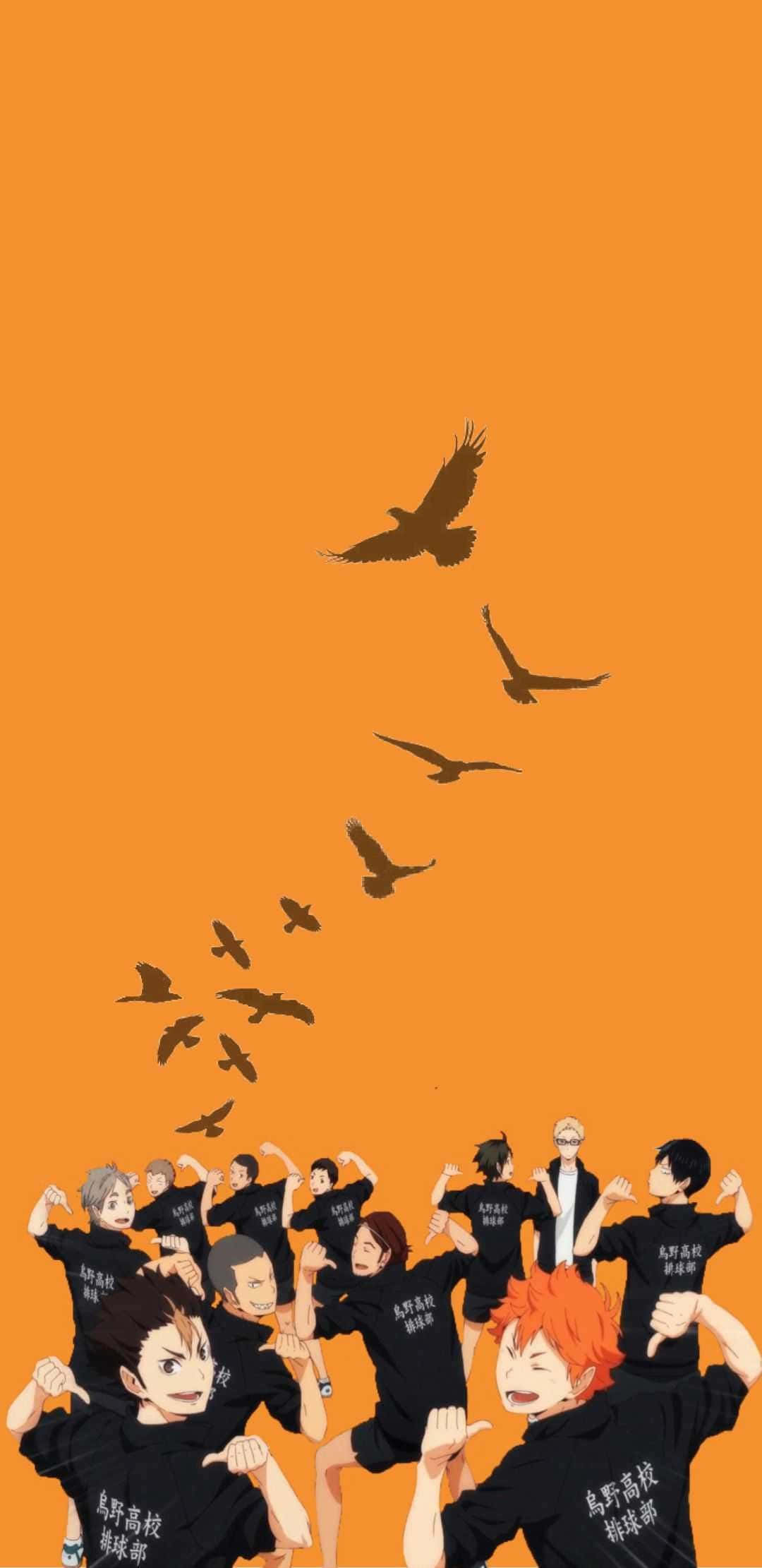 Karasuno, black jerseys, birds flying upward, Full HD Phone Wallpaper