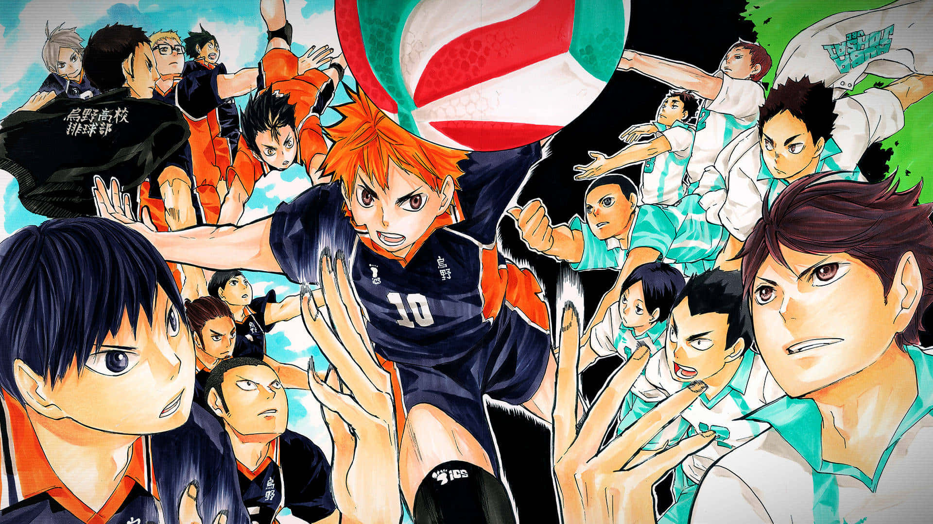 Karasuno, anime volleyball players, mid-action, Full HD Desktop Wallpaper