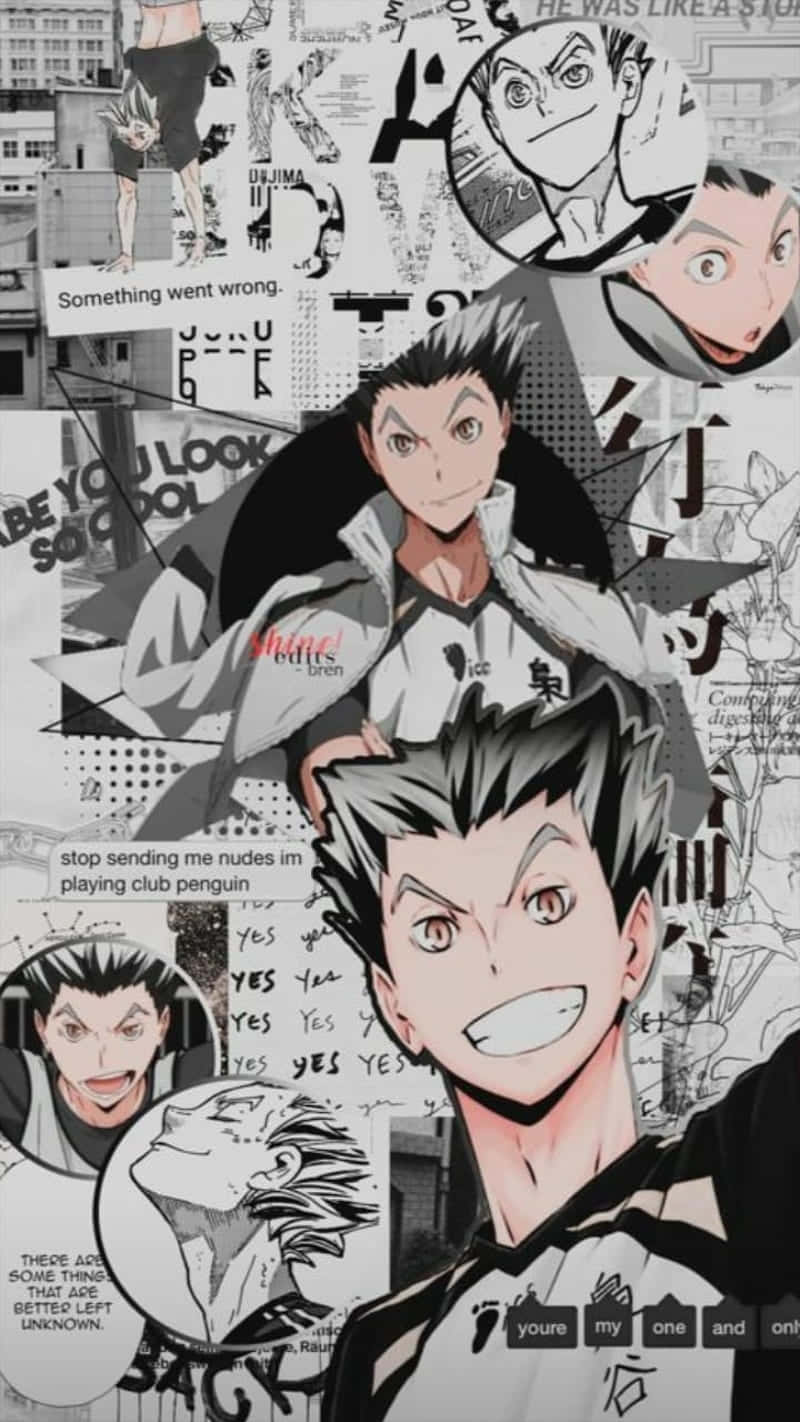 Karasuno, male volleyball player, black and white anime collage, HD Phone Wallpaper