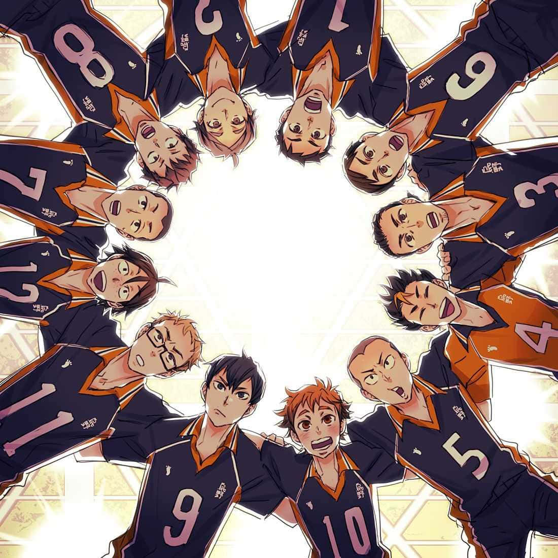 Karasuno, dark blue and orange jerseys, volleyball players, SD Desktop Wallpaper