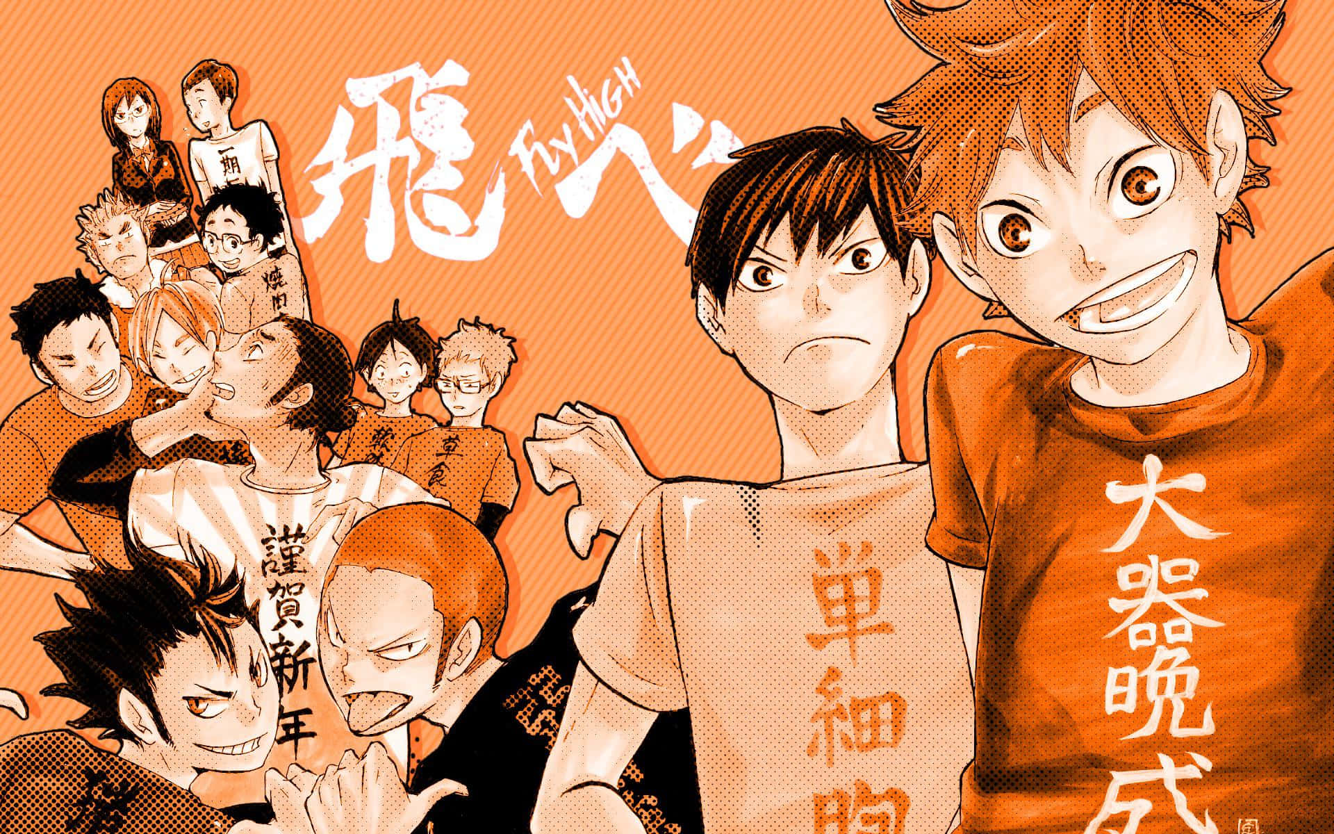 Karasuno, orange tones, Japanese text, Full HD Desktop Wallpaper
