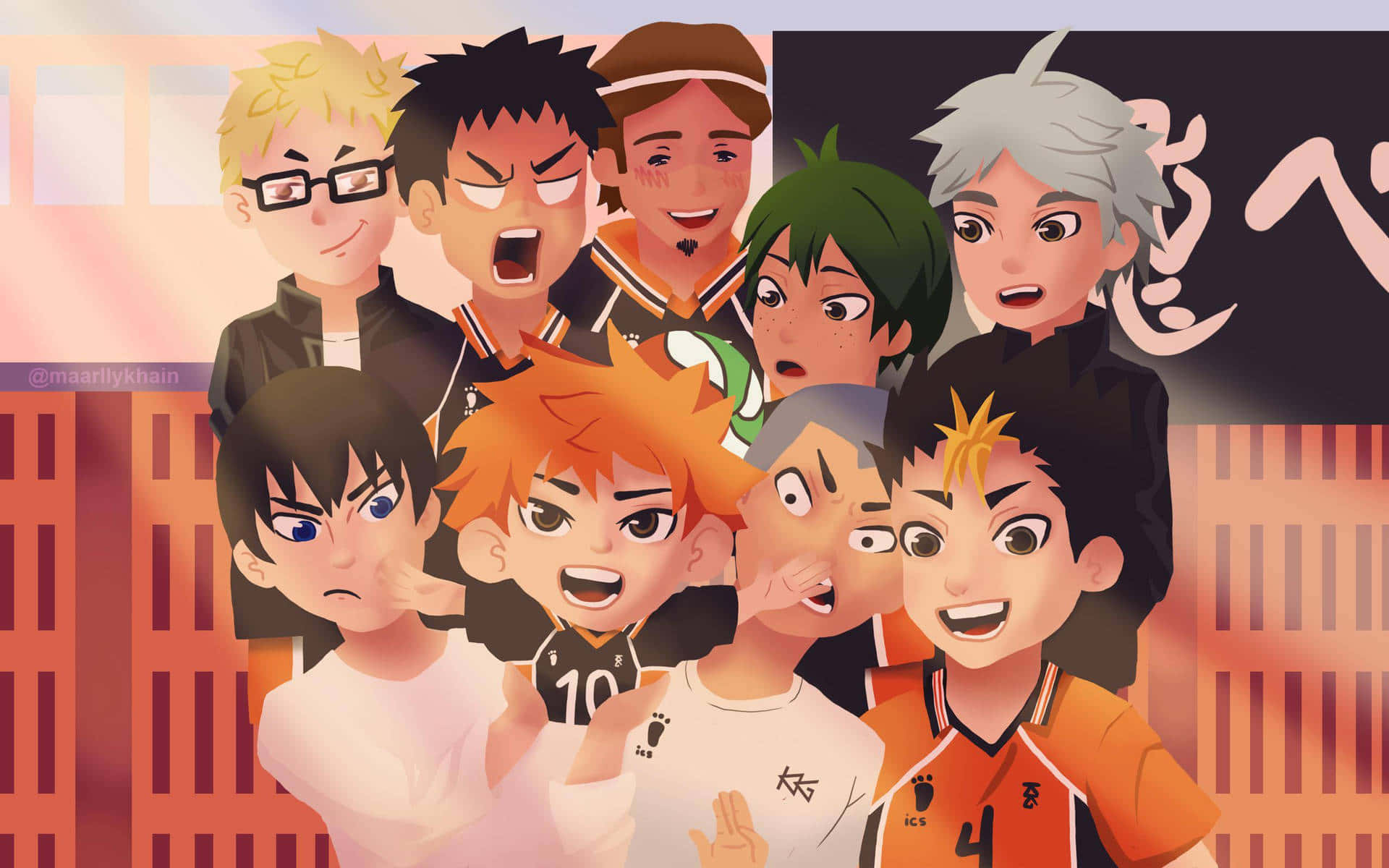 Karasuno, anime illustration, male volleyball players, Full HD Desktop Wallpaper