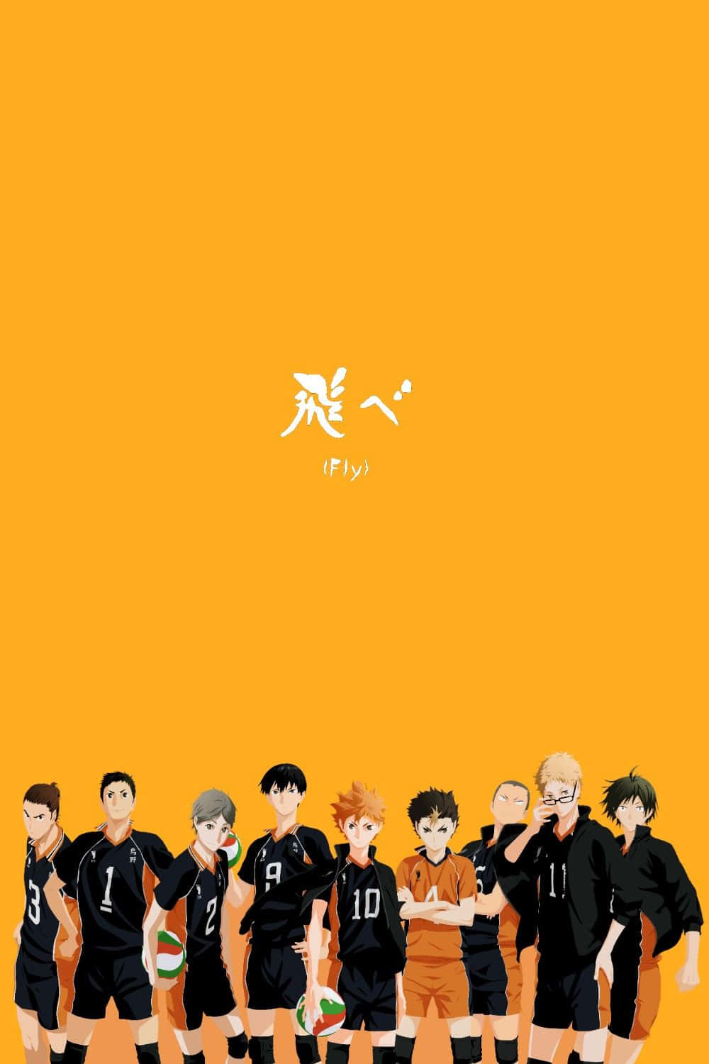 Karasuno, black uniforms, solid orange background, HD Phone Wallpaper