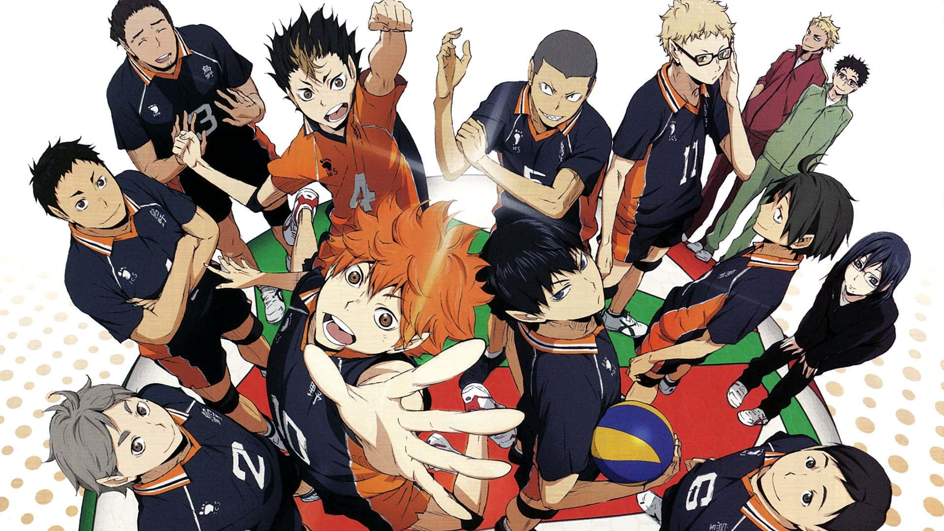 Karasuno, anime volleyball players, team uniforms, Full HD Desktop Wallpaper