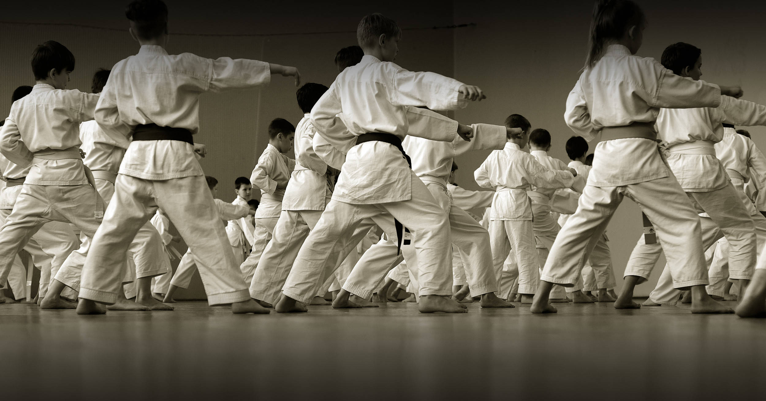 karate class, children, white karate uniforms, Full HD Desktop Wallpaper