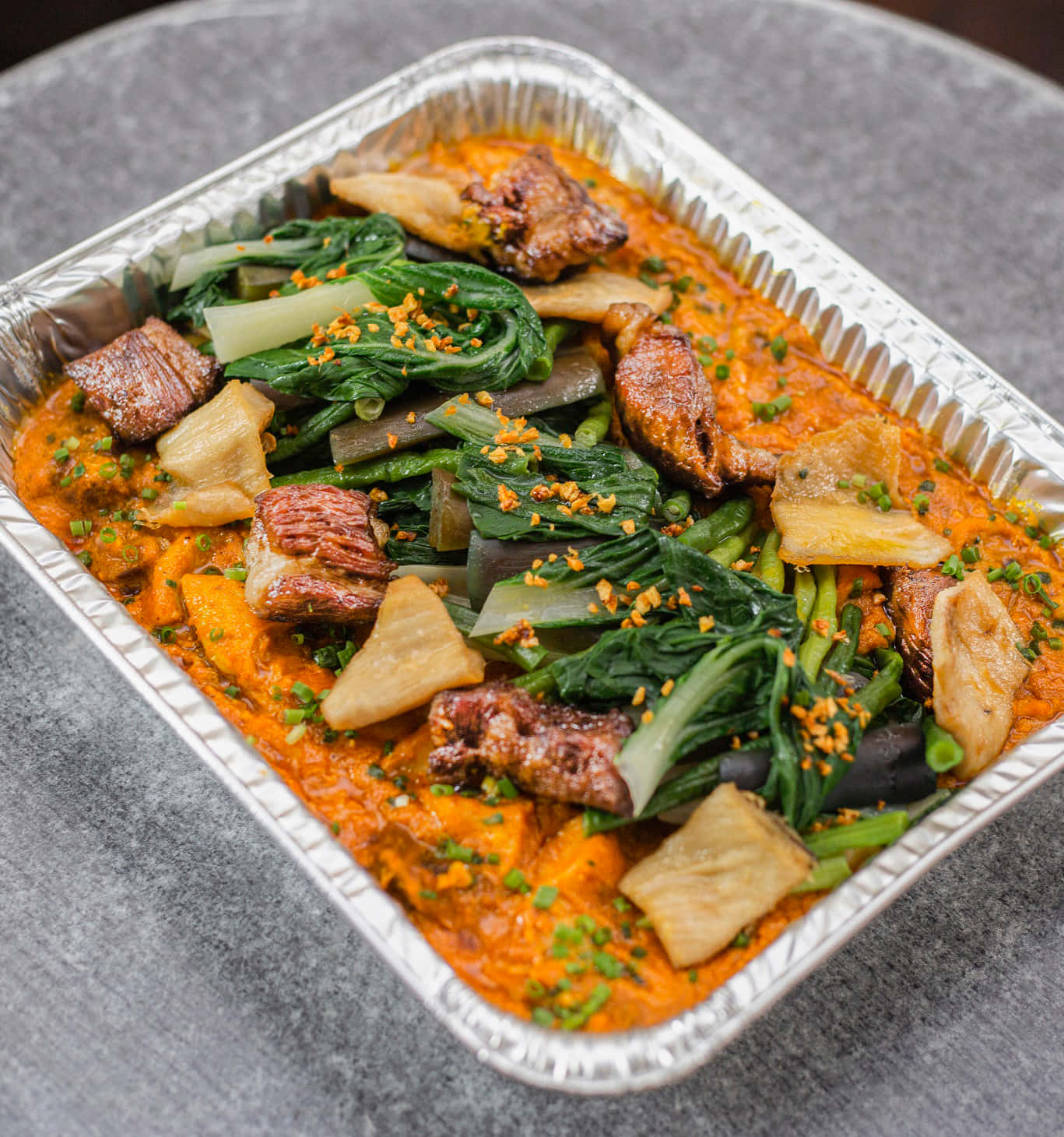 Kare-kare, vibrant orange stew, greens, HD Phone Wallpaper