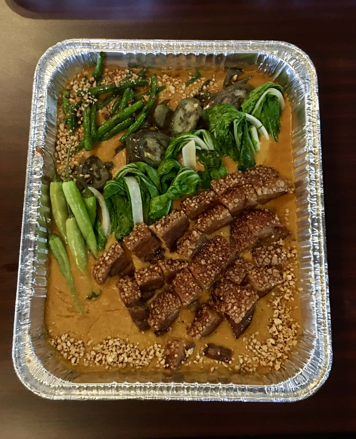 Kare-kare, aluminum foil tray, peanut sauce, HD Phone Wallpaper