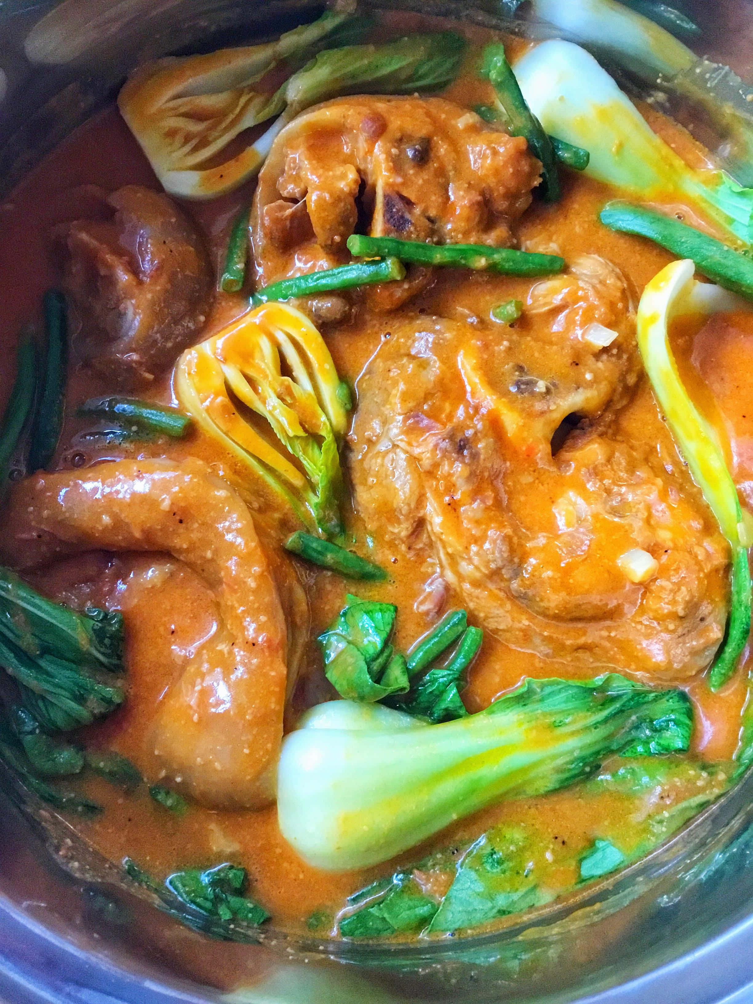 Kare-kare, orange curry, chicken, 2K Phone Wallpaper