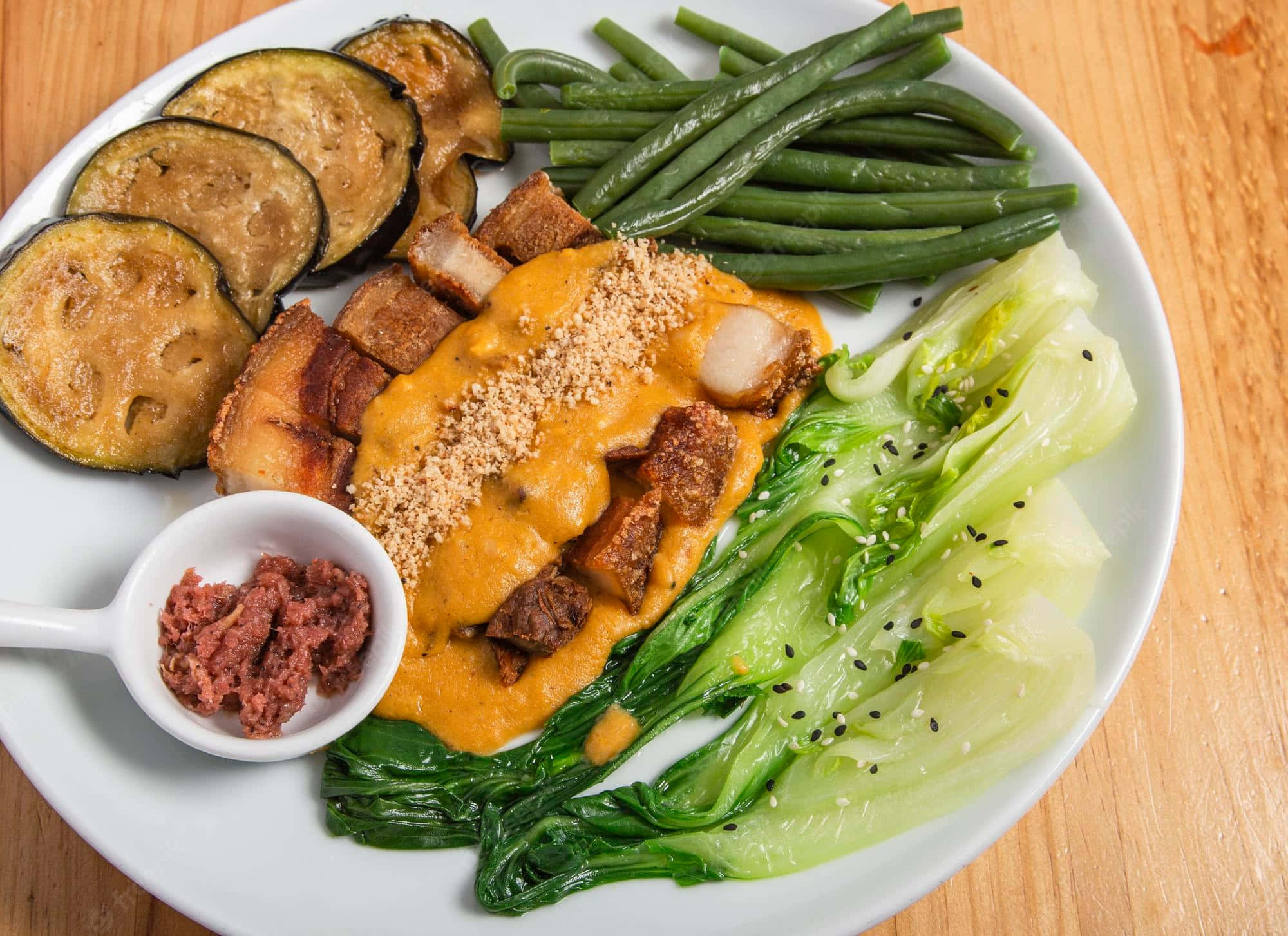 Kare-kare, roasted eggplant, green beans, Full HD Desktop Wallpaper