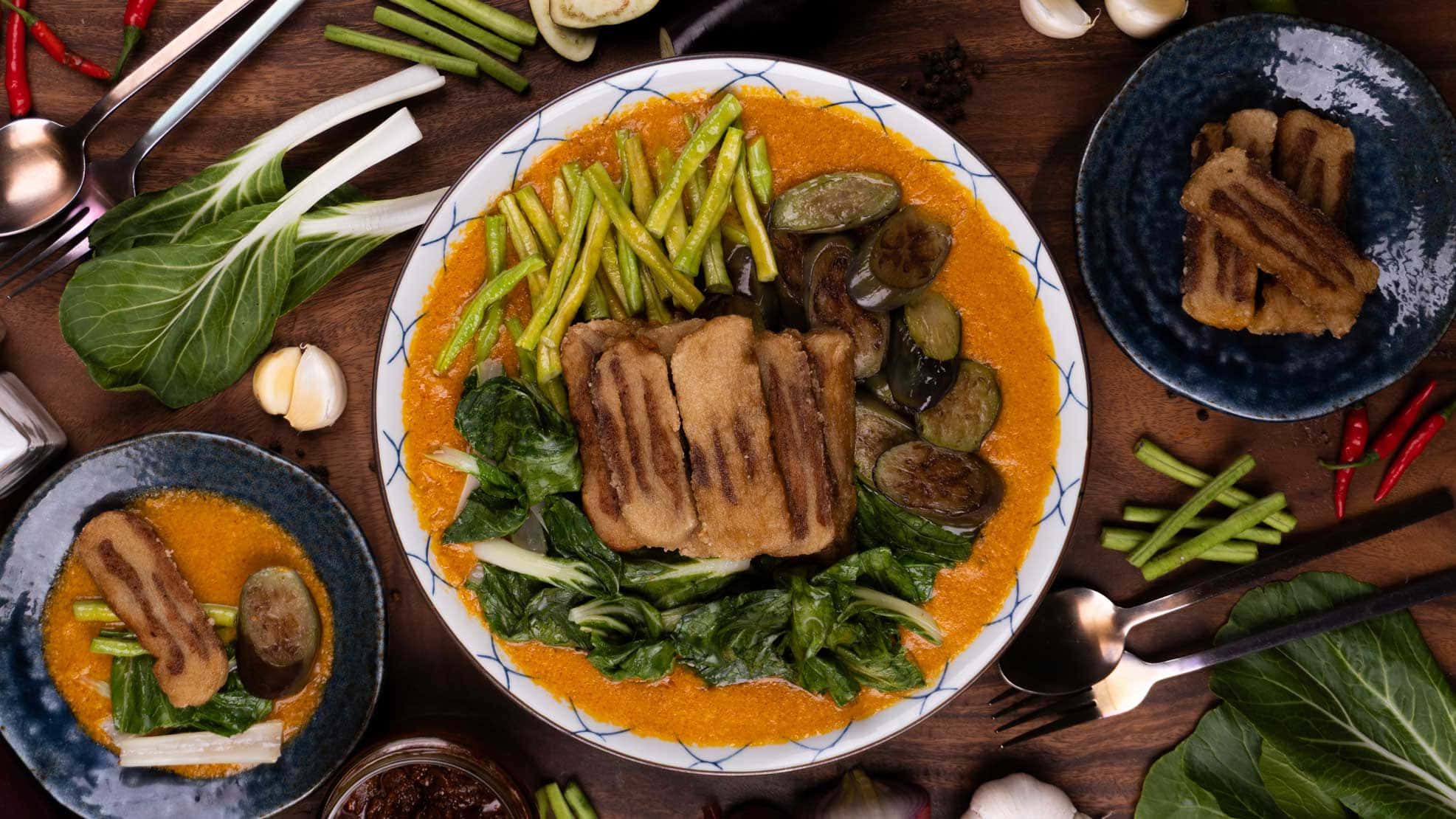 Kare-kare, rich orange curry, grilled meat, Full HD Desktop Wallpaper