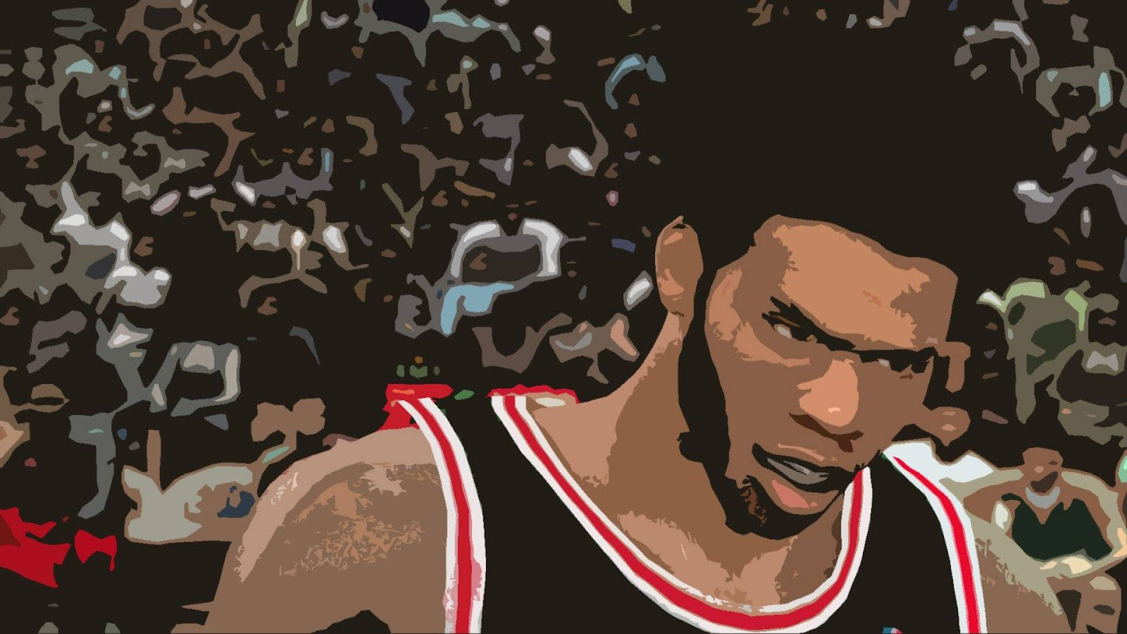 Kareem Abdul-Jabbar, black and red jersey, stylized digital-art portrait, HD Desktop Wallpaper