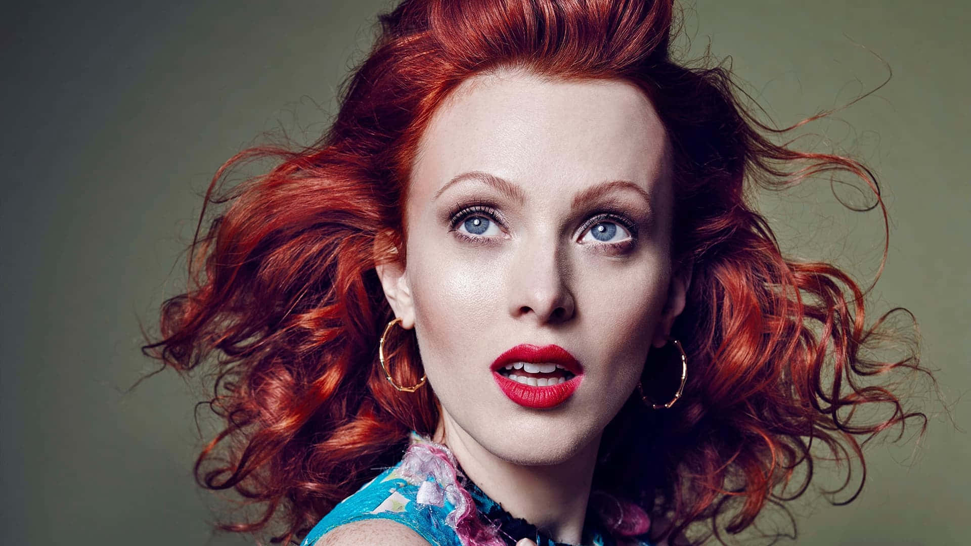 Karen Elson, fiery red hair, bold red lips, Full HD Desktop Wallpaper