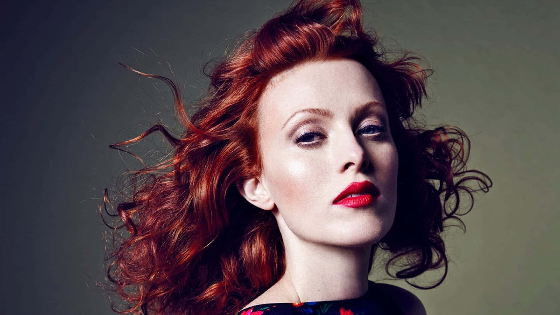 Karen Elson, fiery red hair, bold red lips, Full HD Desktop Wallpaper