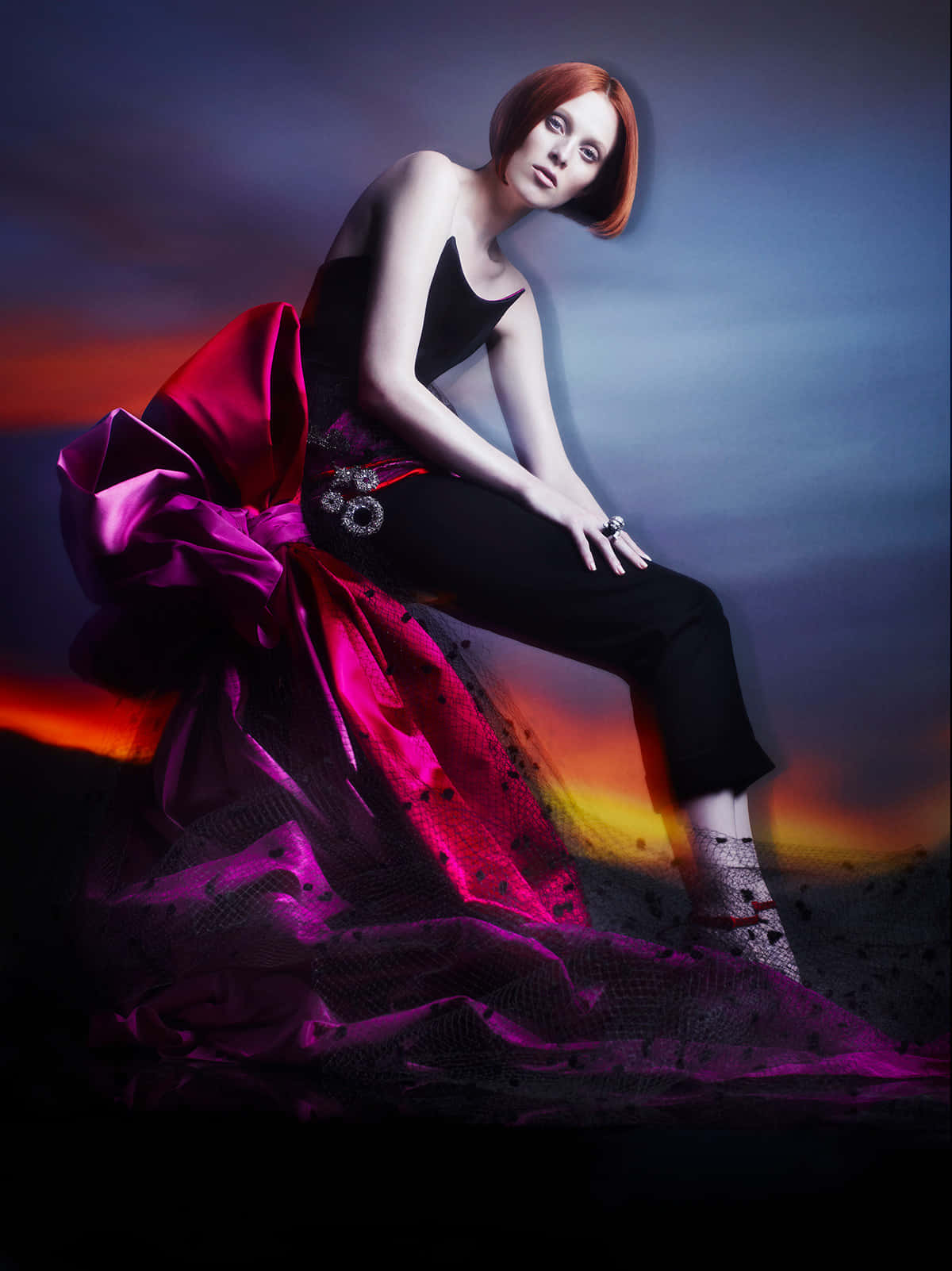 Karen Elson, black dress, massive magenta bow, HD Phone Wallpaper