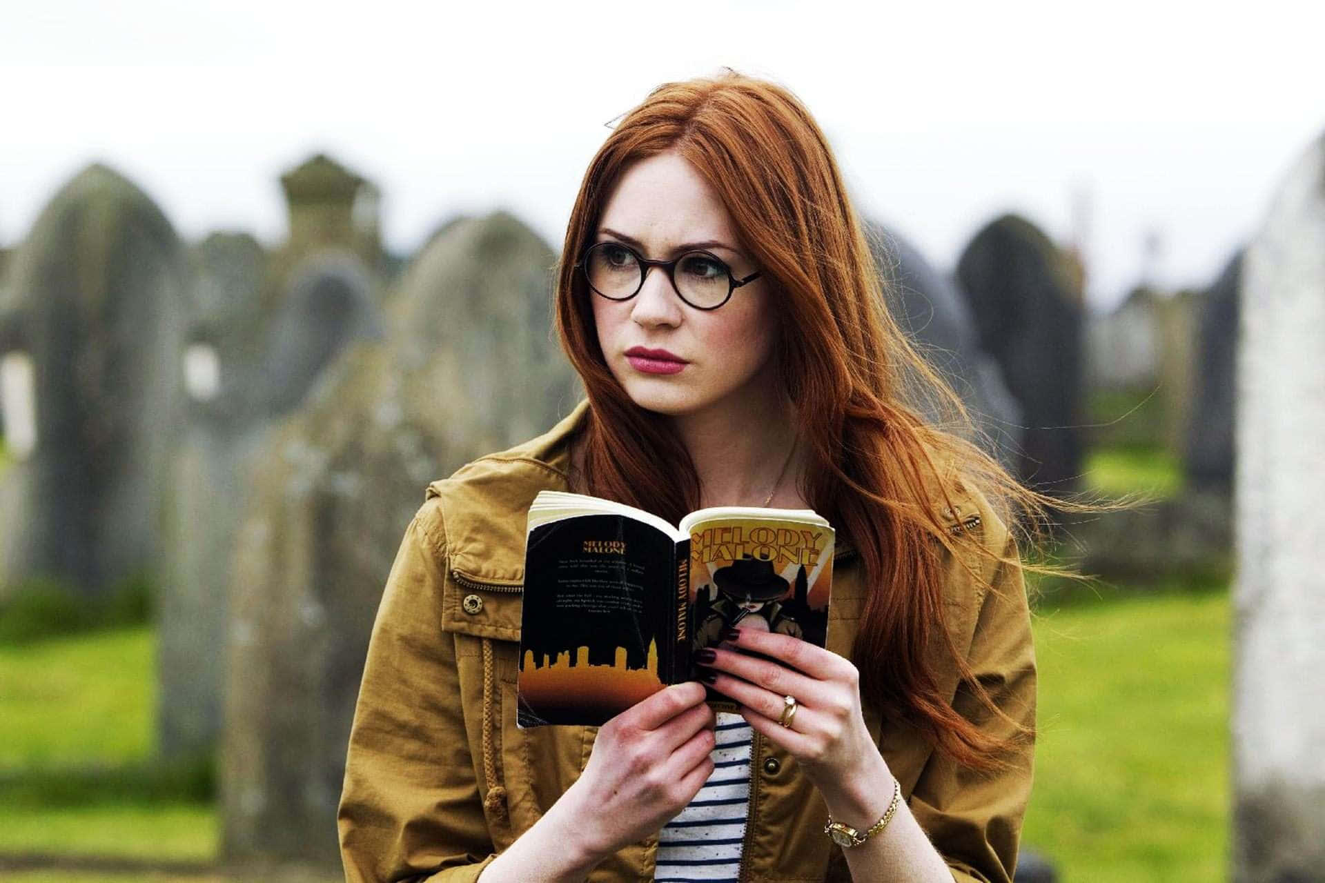 Karen Gillan, red-haired woman, glasses, Full HD Desktop Wallpaper