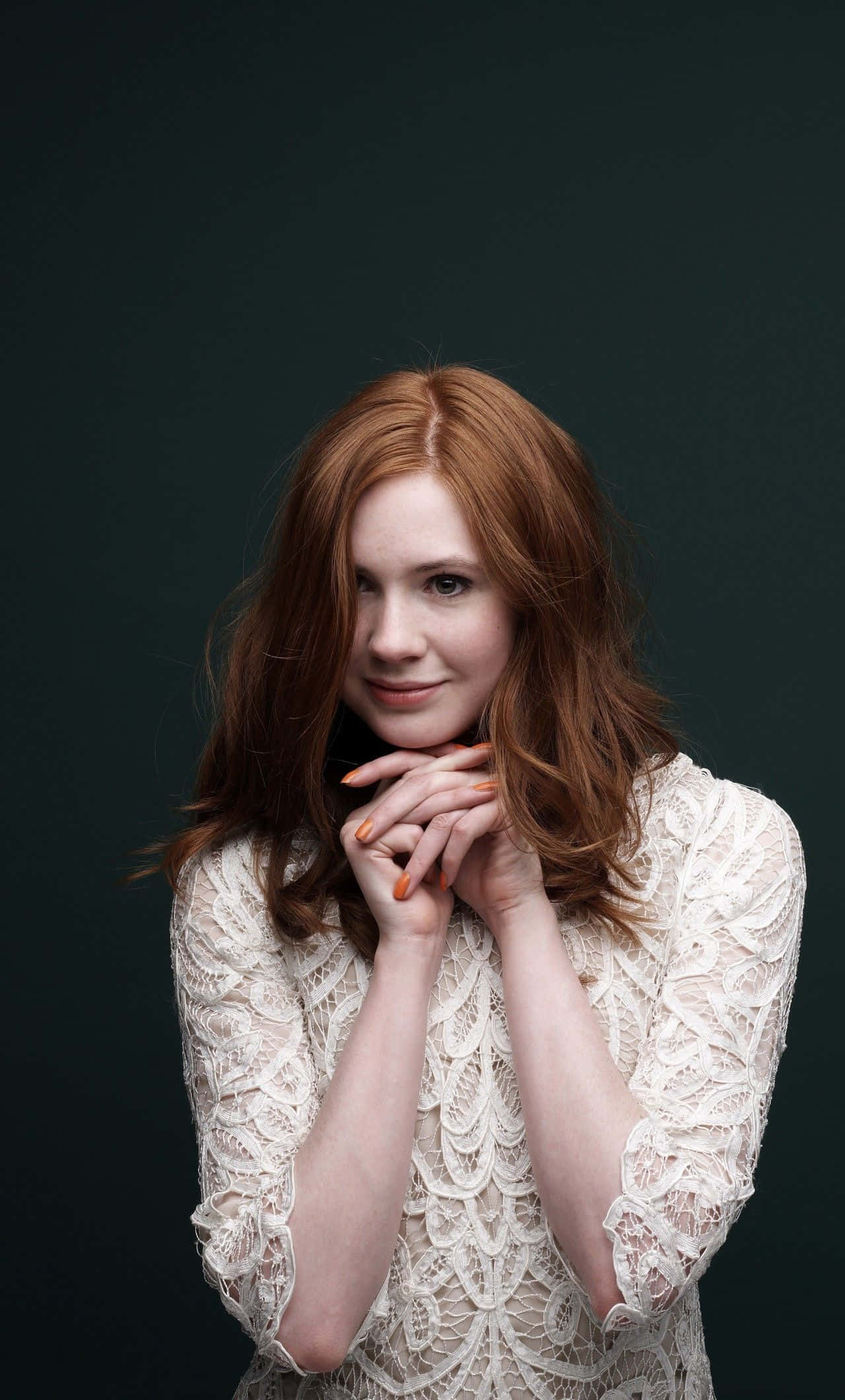 Karen Gillan, red hair, orange nails, Full HD Phone Wallpaper
