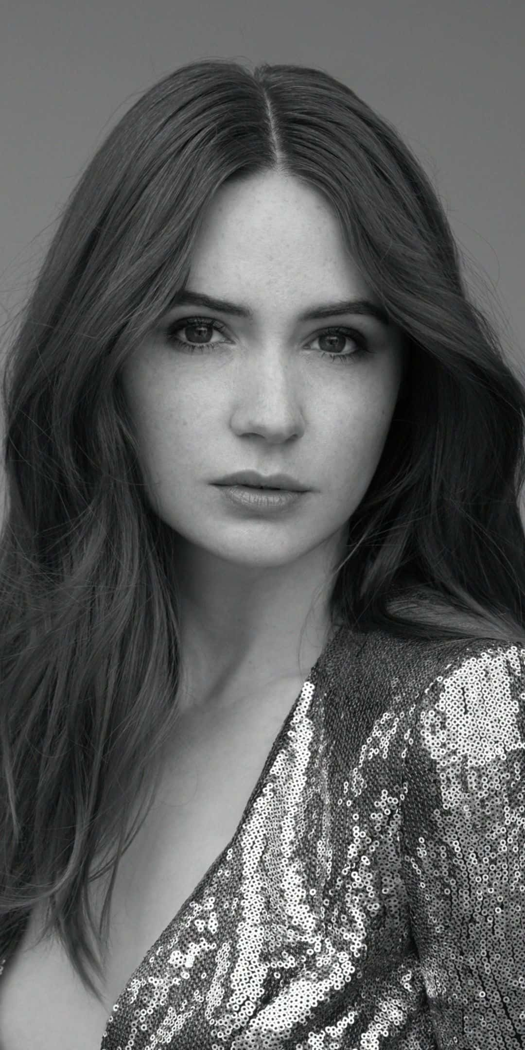 Karen Gillan, black and white portrait, long hair, Full HD Phone Wallpaper