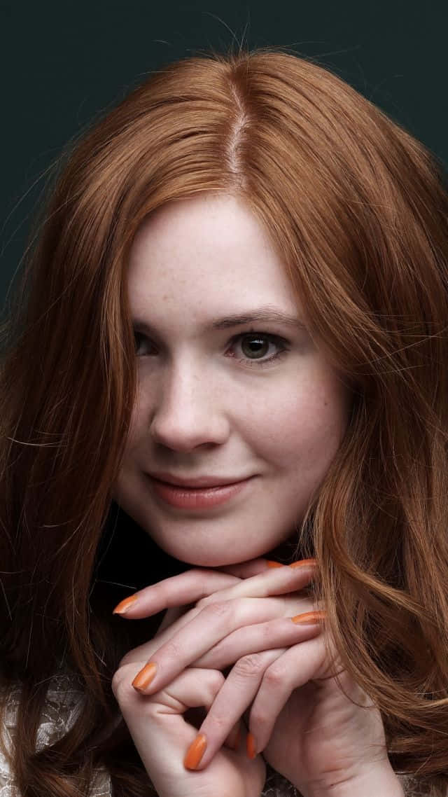 Karen Gillan, vibrant red hair, orange nail polish, SD Phone Wallpaper