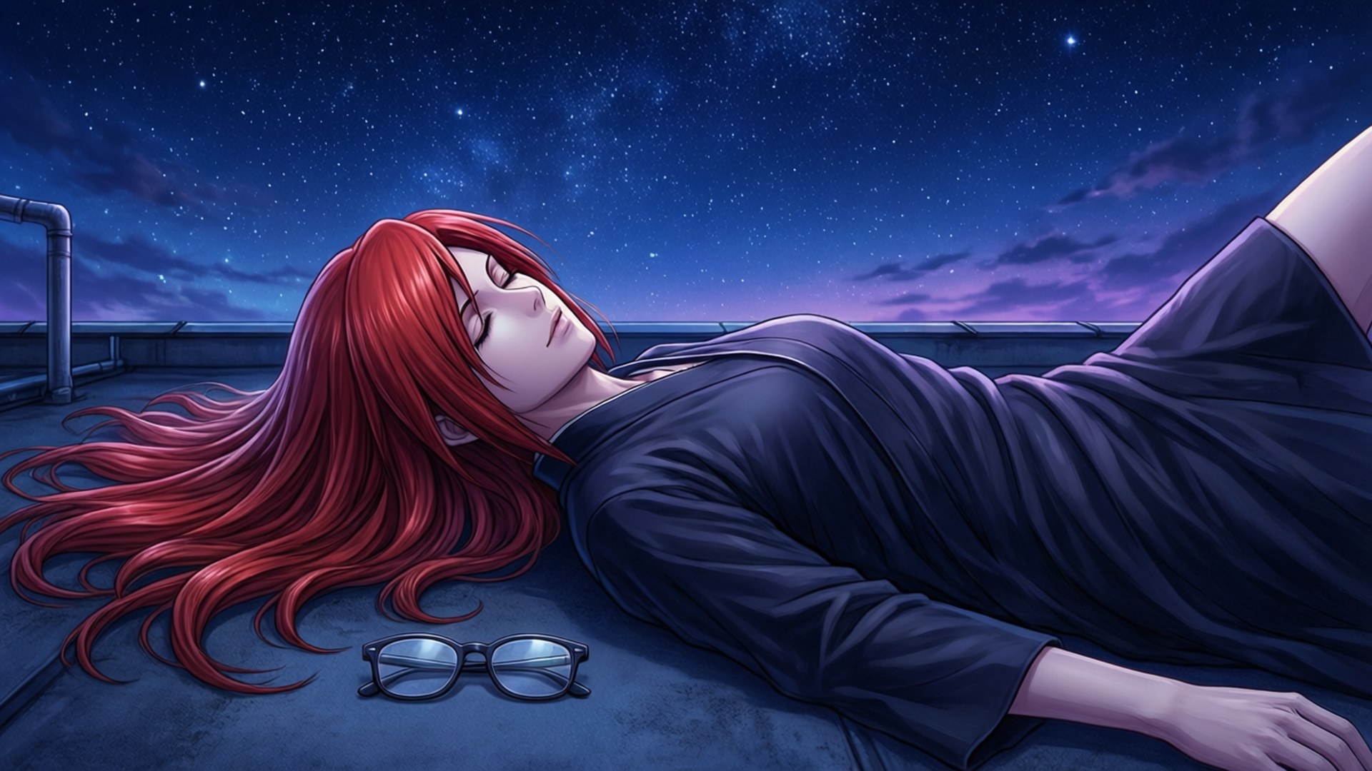Karin Uzumaki, rooftop, stars, Full HD Desktop Wallpaper