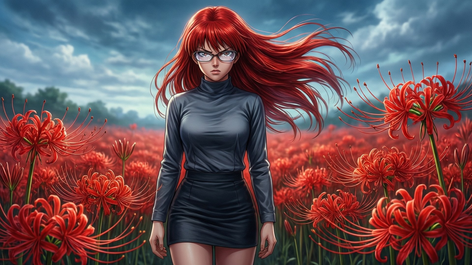 Karin Uzumaki, red spider lilies, anime style, Full HD Desktop Wallpaper