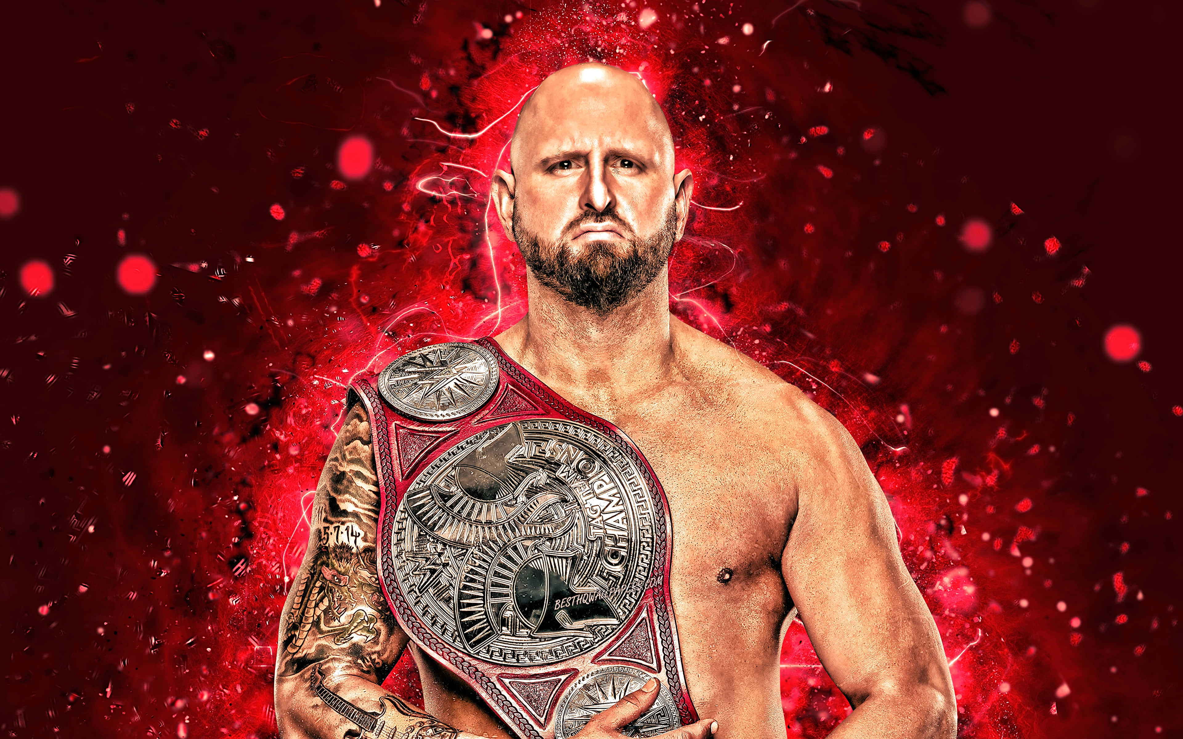 Karl Anderson, championship belt, fiery red explosive background, 4K Desktop Wallpaper