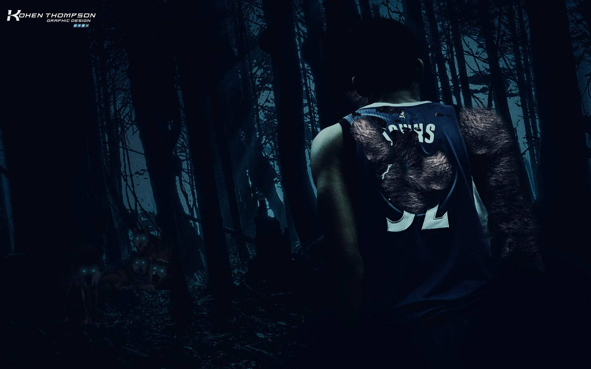 Karl-anthony Towns, ripped Wolves jersey, dark forest, Full HD Desktop Wallpaper