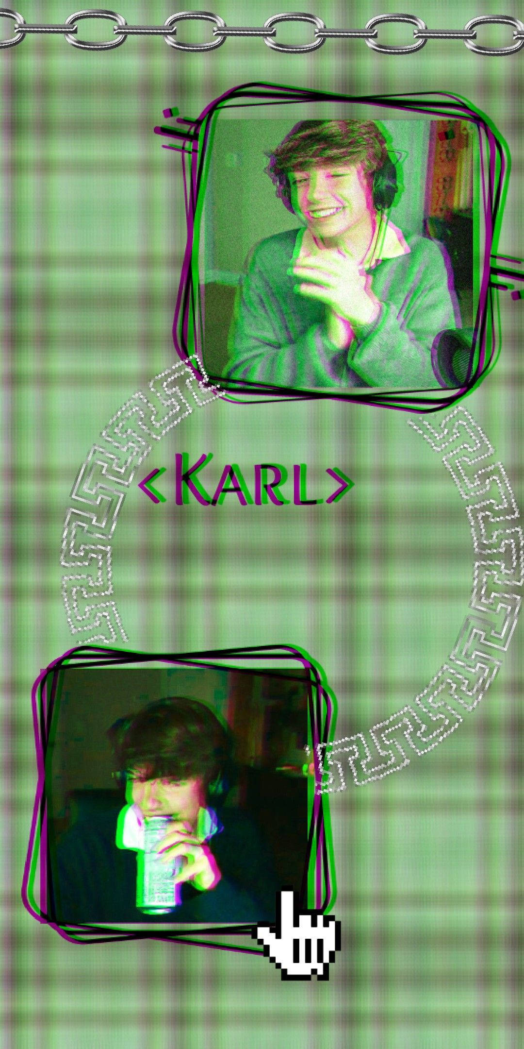 Karl Jacobs, green-tinted, smiling young man with headphones, Full HD Phone Wallpaper