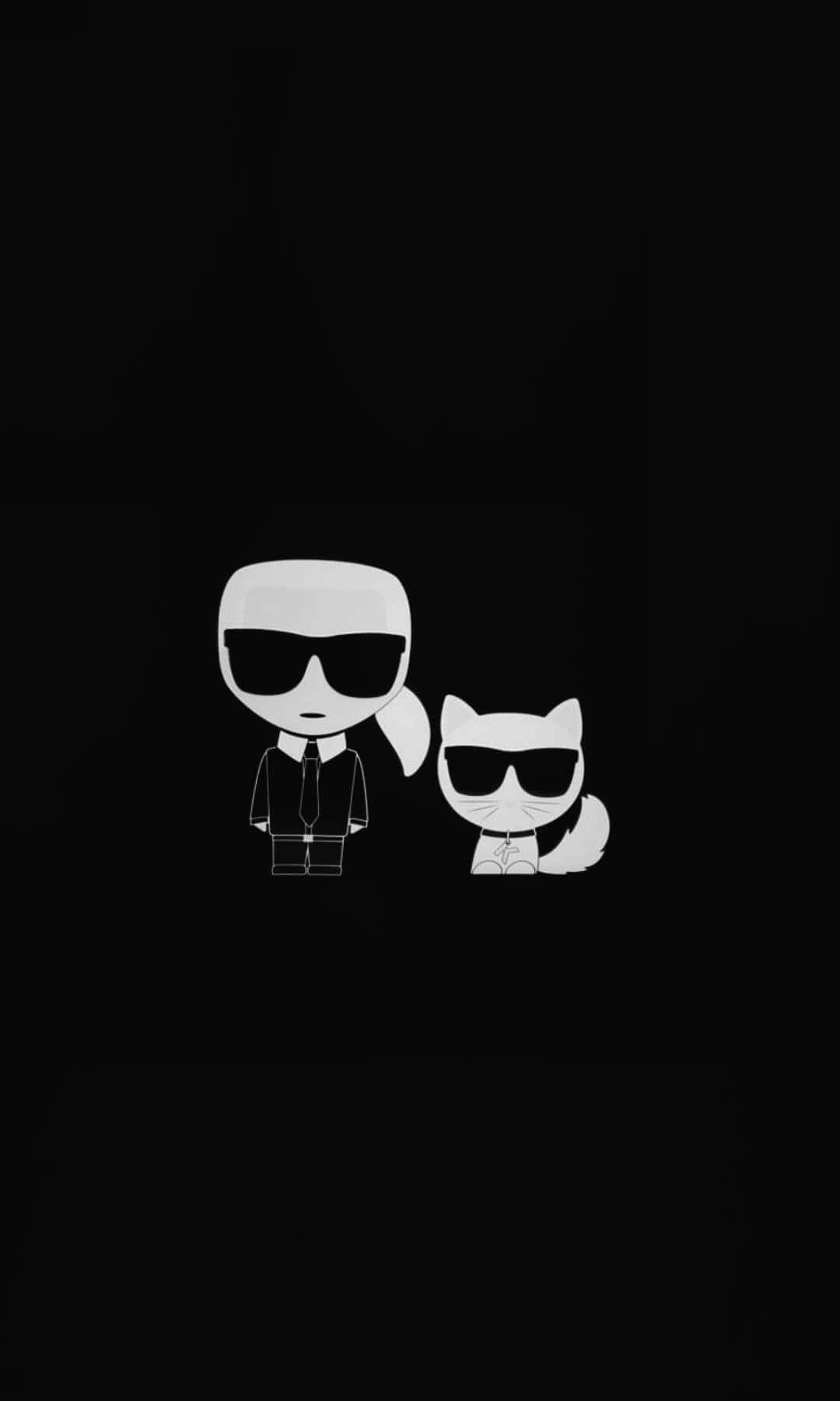 Karl Lagerfeld, black and white illustration, stylized human, HD Phone Wallpaper
